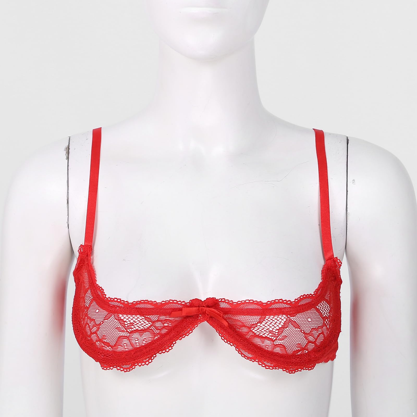 Women's Sheer Lace Bralette - 1/4 Cup Push Up Underwire Shelf Bra Top with Mesh Design for Everyday Wear & Layering