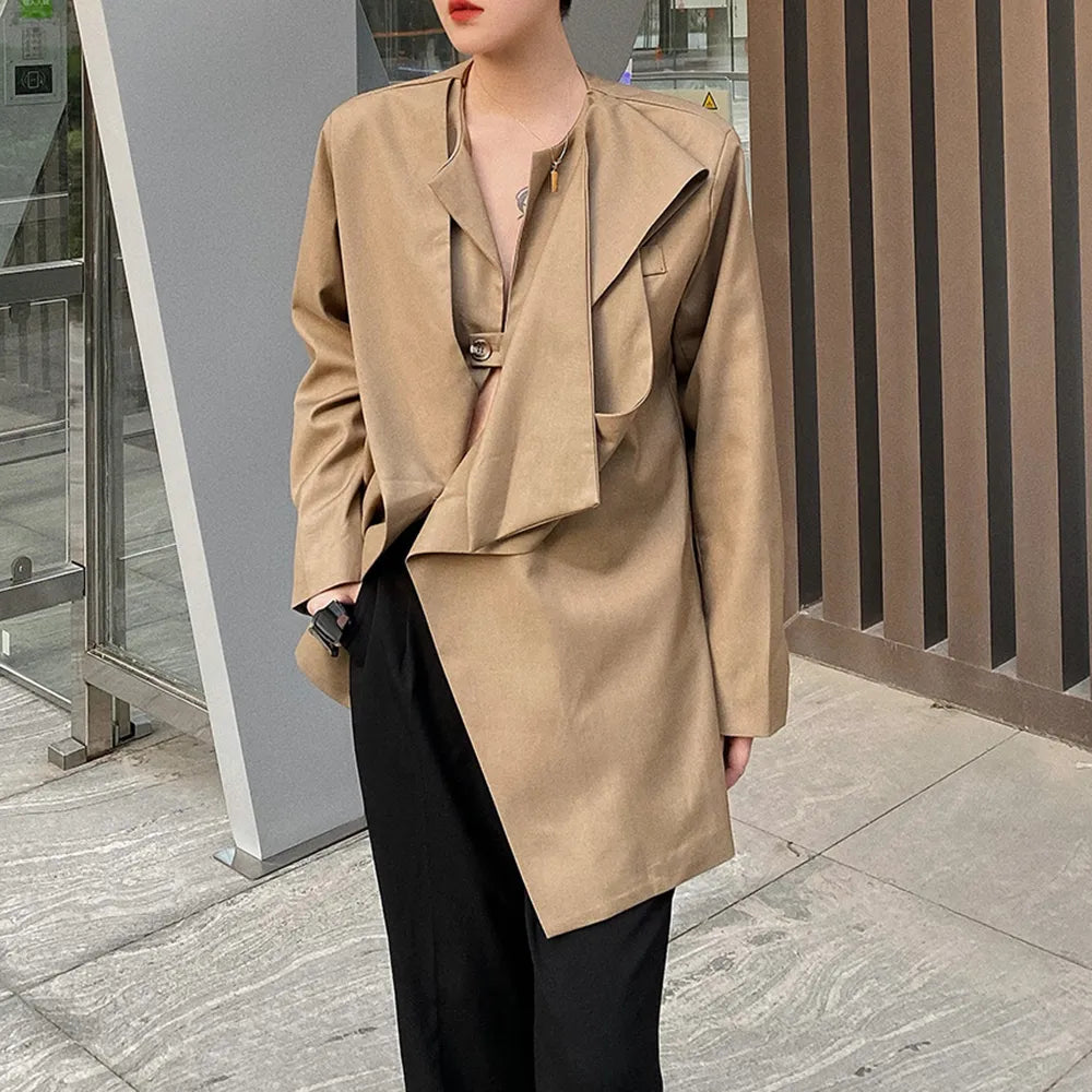 Stylish Asymmetrical Korean Blazers for Women - Round Neck Long Sleeve Casual Loose Fit Solid Color Jacket | Office Wear, Date Night Outfits & Spring Fashion