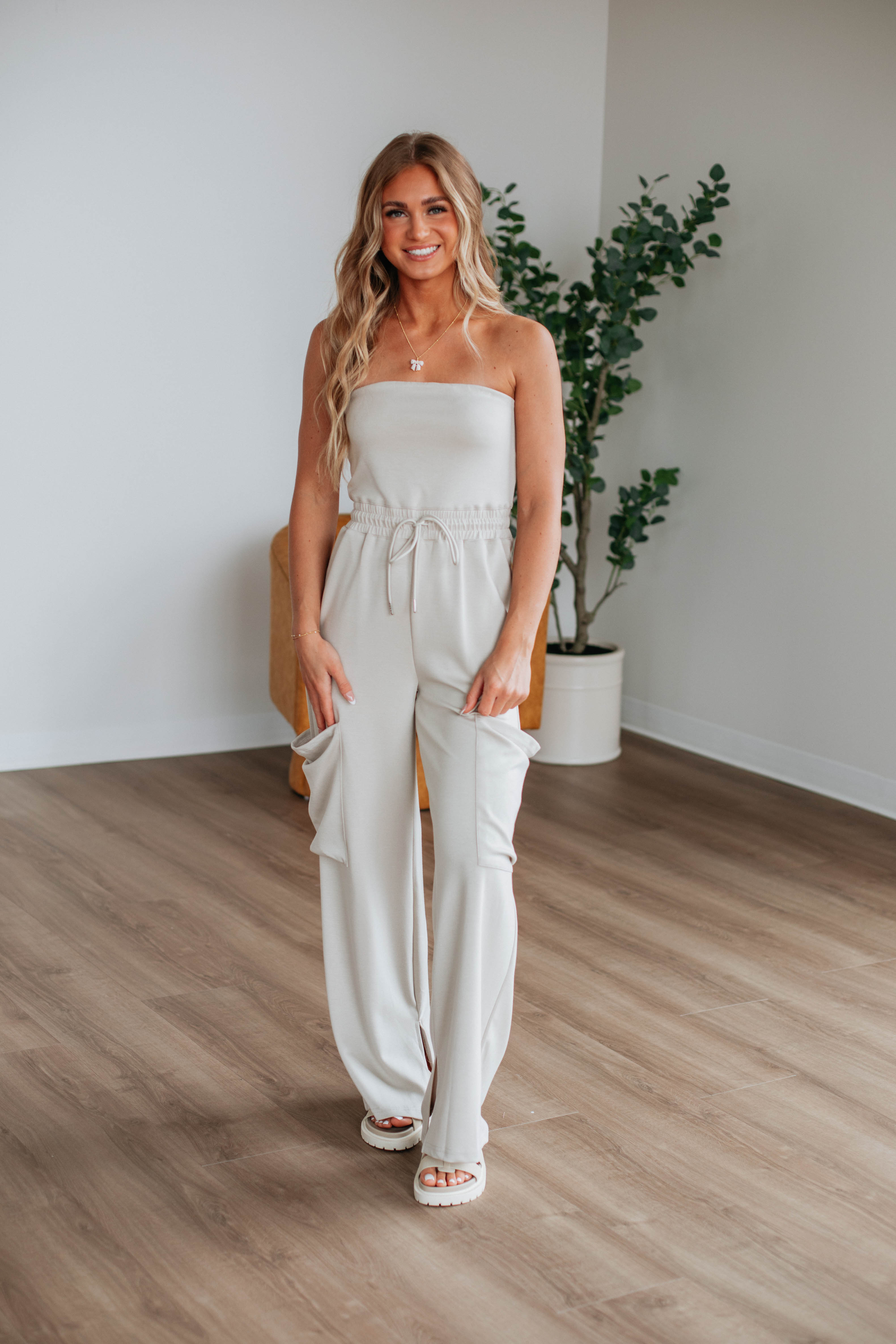 Nevena Women's Jumpsuit - Stylish Beige Romper for Casual Wear | Perfect for Summer Outfits, Beach Vacations & Date Nights