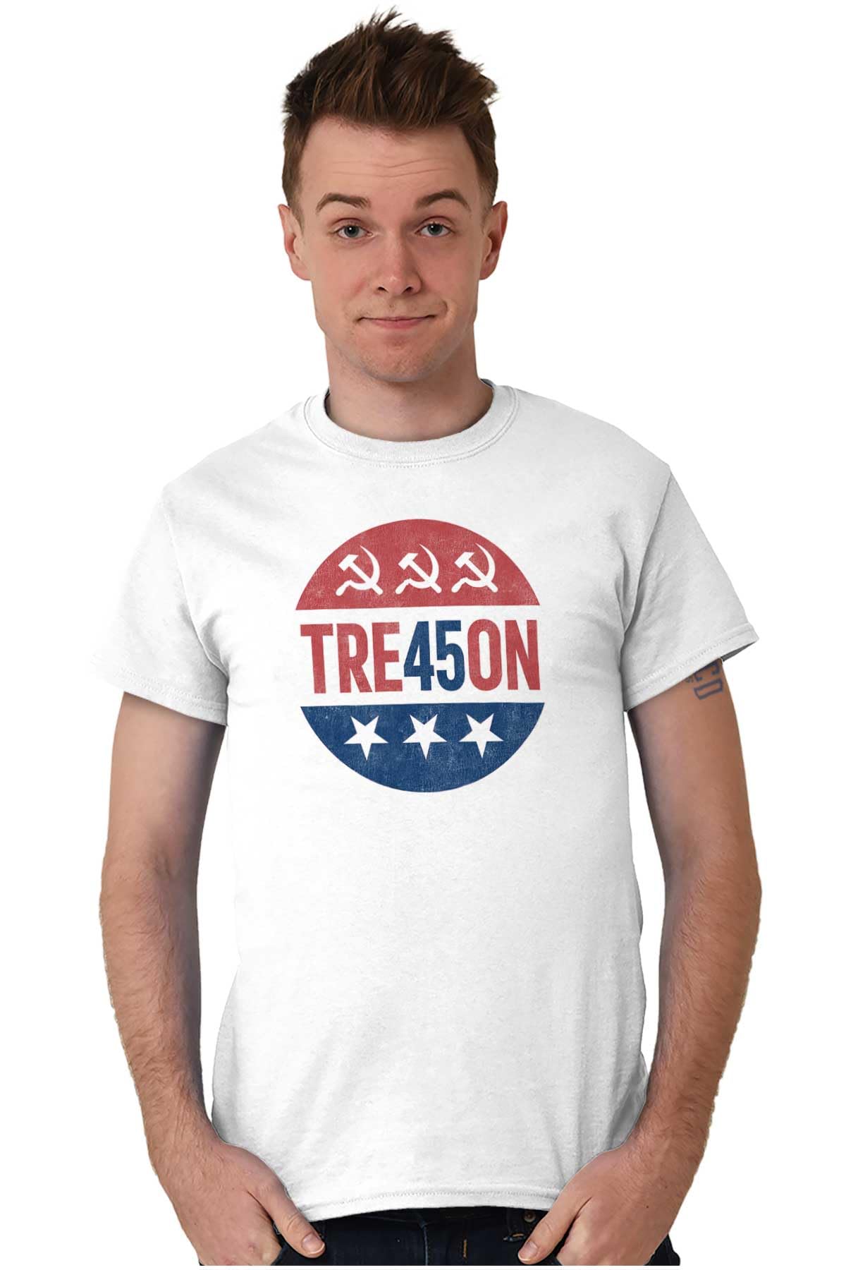 Brisco Brands Tre45on Treason 45th President Trump Graphic T-Shirt for Men & Women - Political Statement Tee for Trump Supporters, Rallies & Patriotic Events