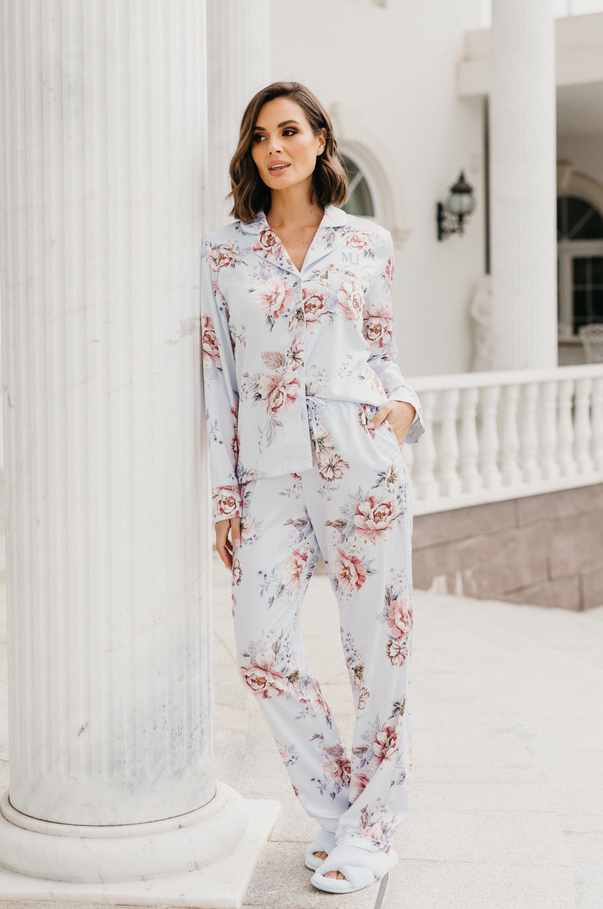 Christina Women's Veiled Rose Print Pajama Set - Soft & Comfortable Sleepwear for Lounge & Nighttime Relaxation