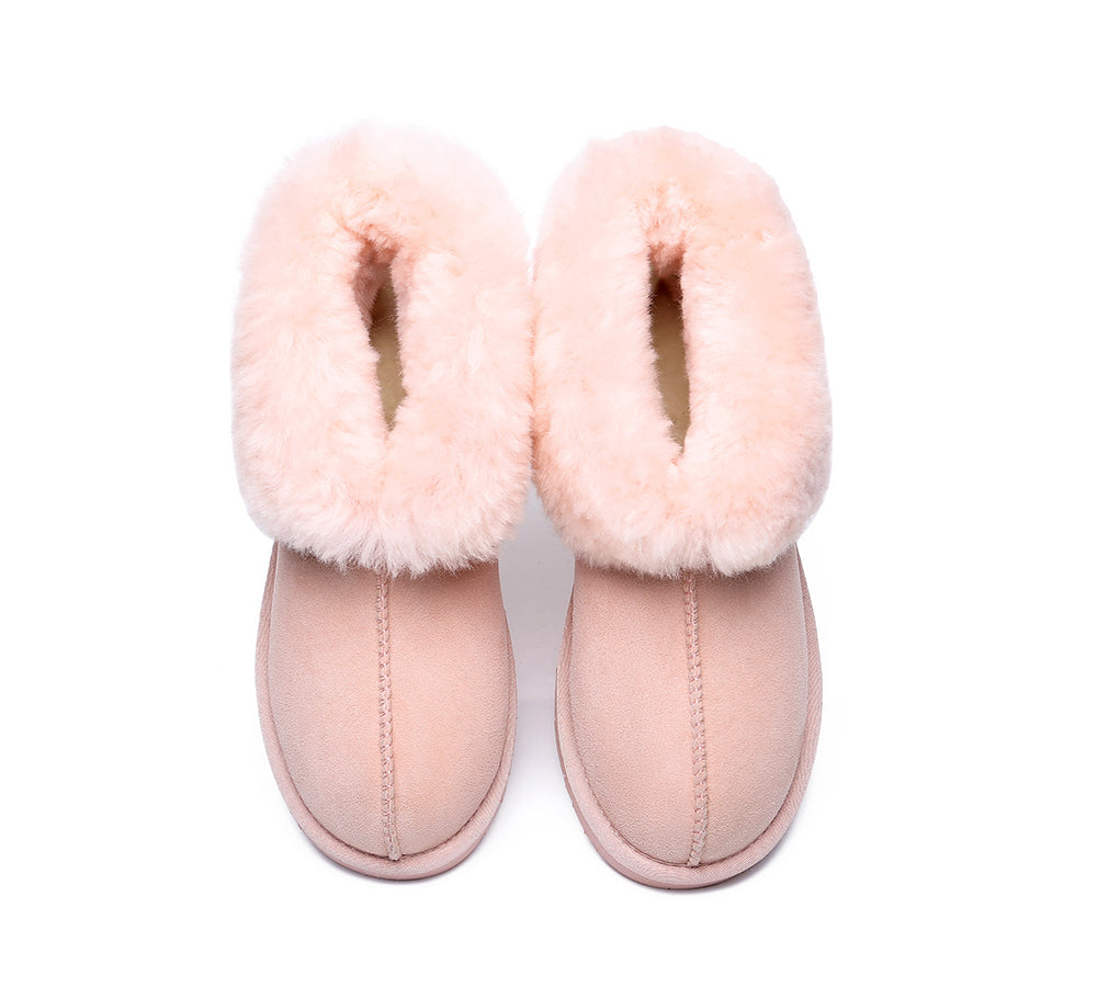 EVERAU® Women's UGG Slippers with Sheepskin & Wool Collar - Cozy Ankle Booties for Indoor/Outdoor Wear - Perfect for Winter, Home, and Casual Outings