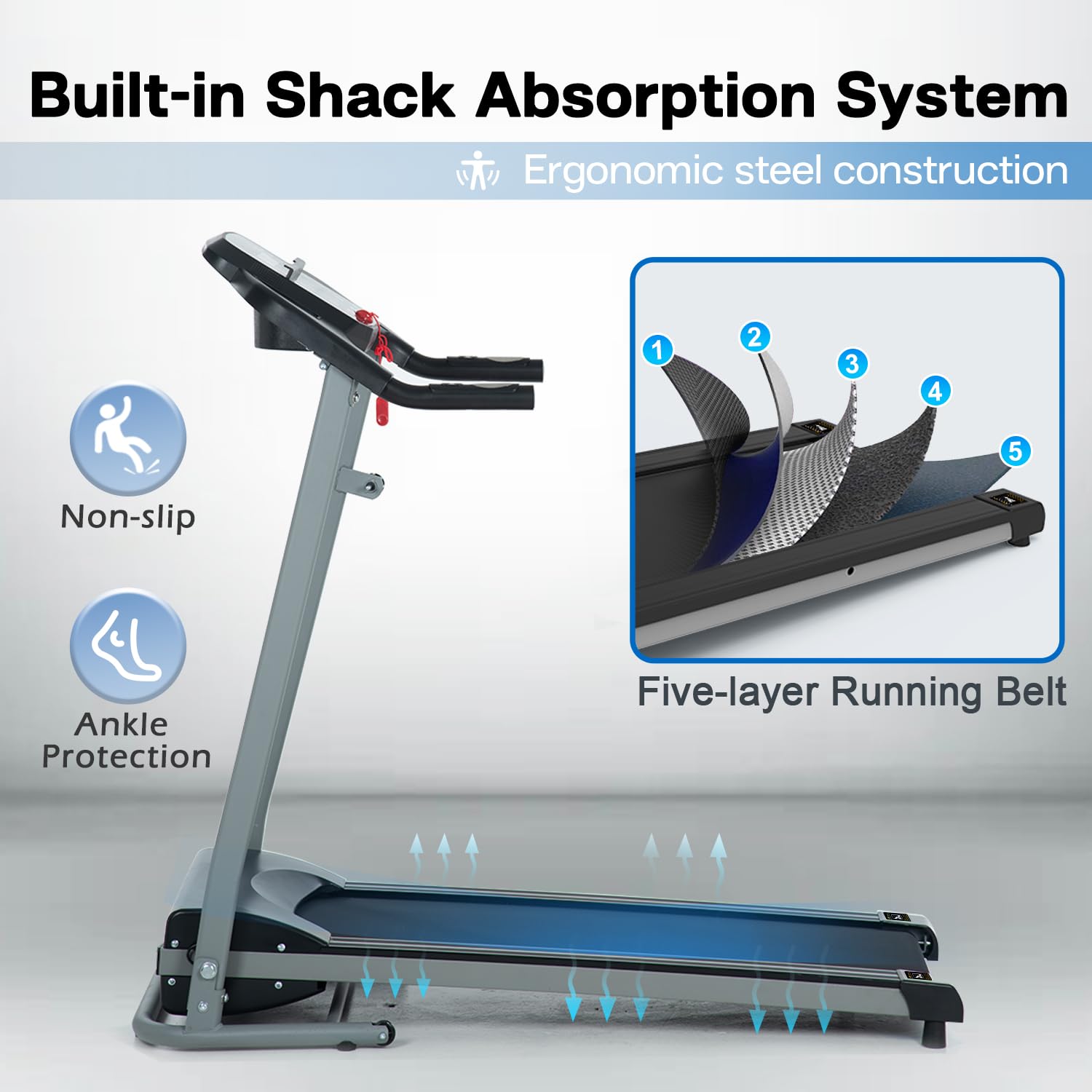 Foldable Treadmill with Incline for Home Use - Electric Walking Machine with 15 Preset/Adjustable Programs, 250 LB Capacity & MP3 Player (Black) - Perfect for Small Spaces, Apartment Workouts & Home Gym Fitness