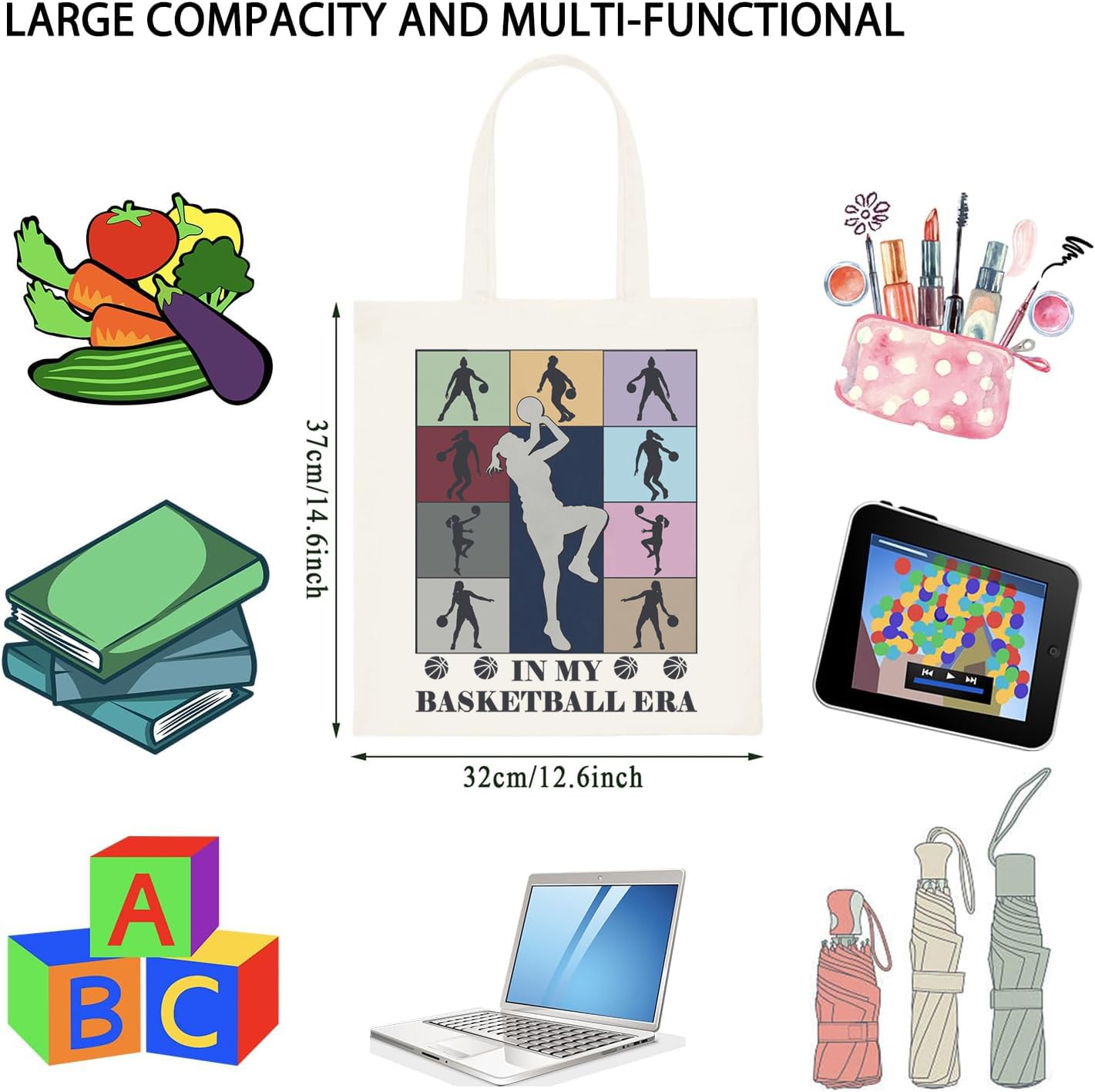 Basketball Tote Bag for Girls - Stylish Sports Gift for Basketball Players & Fans | Perfect for Gym, School & Casual Use