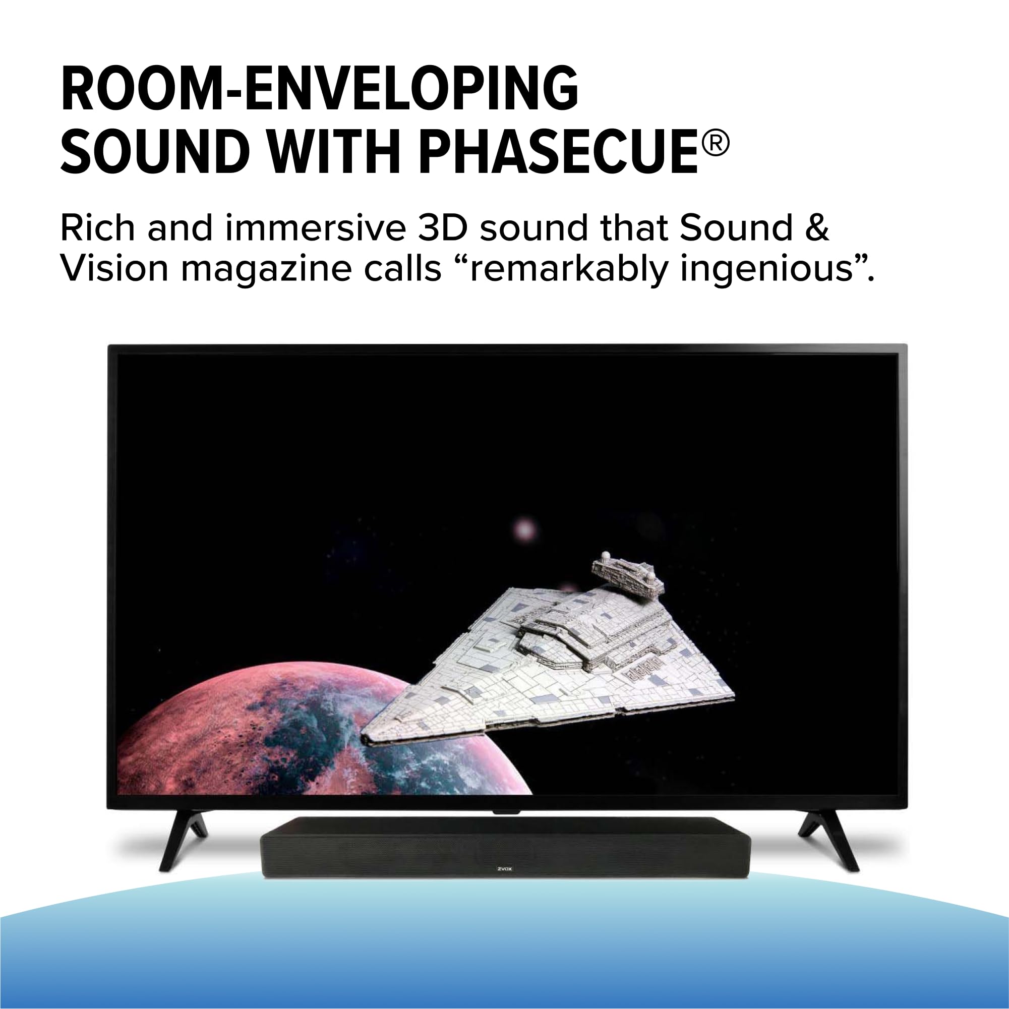 ZVOX AV355 Dialogue Clarifying Sound Bar with AccuVoice Technology - 12-Level Voice Boost, Ultra Slim TV Speaker for Enhanced Clarity - Perfect for Home Theater, Smart TV, Movies & Gaming (Black)