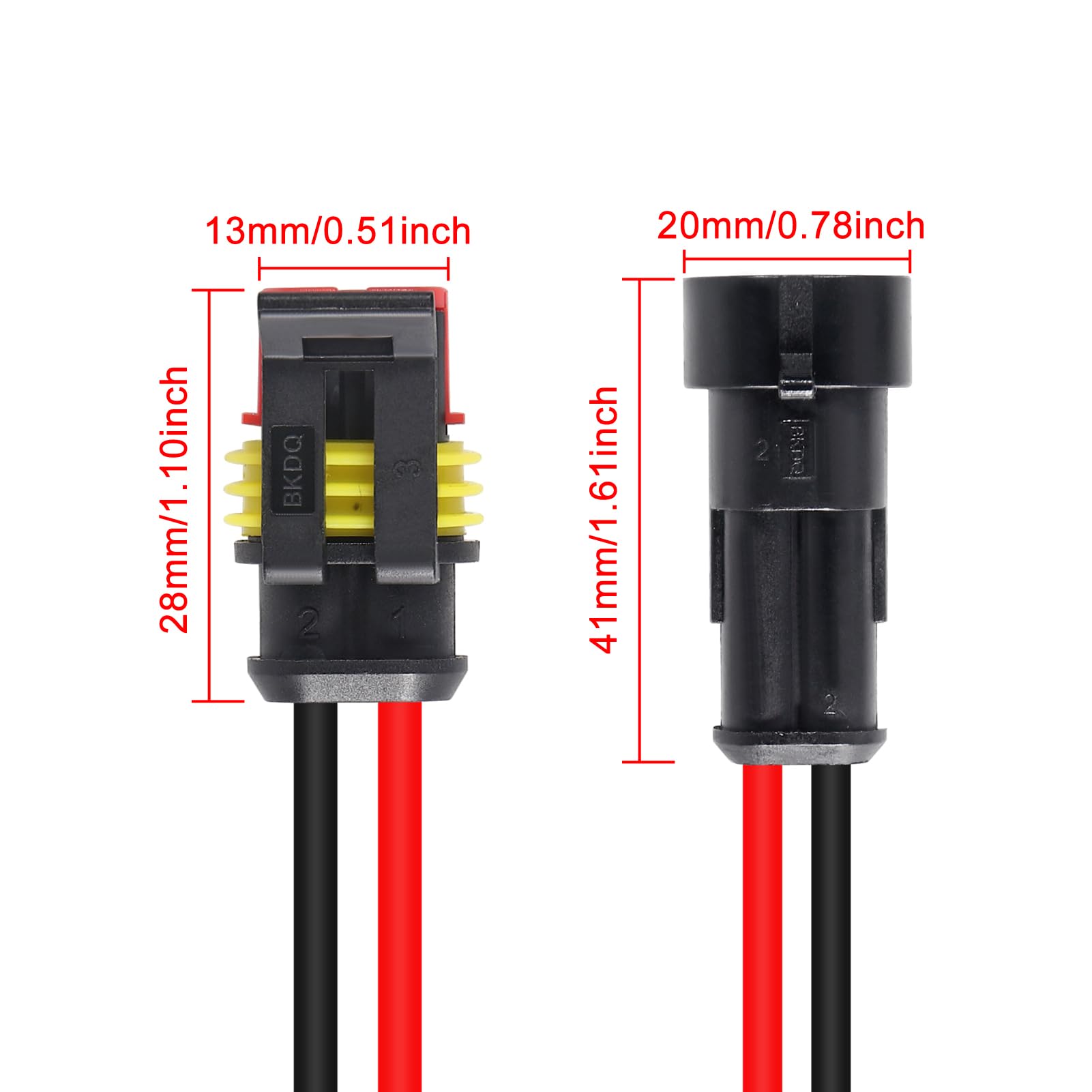 10 Pack 2 Pin Deutsch DT Connectors - 16 AWG Waterproof Electrical Connectors, Male & Female Automotive Wire Terminals for Car, Truck, Boat - Ideal for Off-Road, Marine & Heavy-Duty Vehicle Wiring