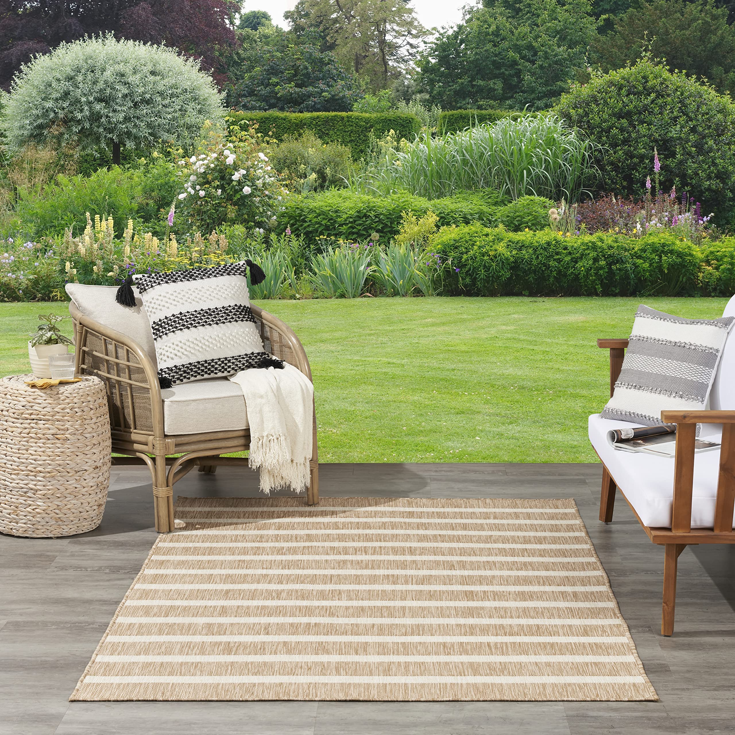 Nourison Positano 8' x 10' Indoor Outdoor Area Rug - Beige Ivory, Easy to Clean, Non-Shedding - Perfect for Bedroom, Living Room, Dining Room, Backyard, Deck & Patio | Durable & Stylish Home Decor for All Seasons