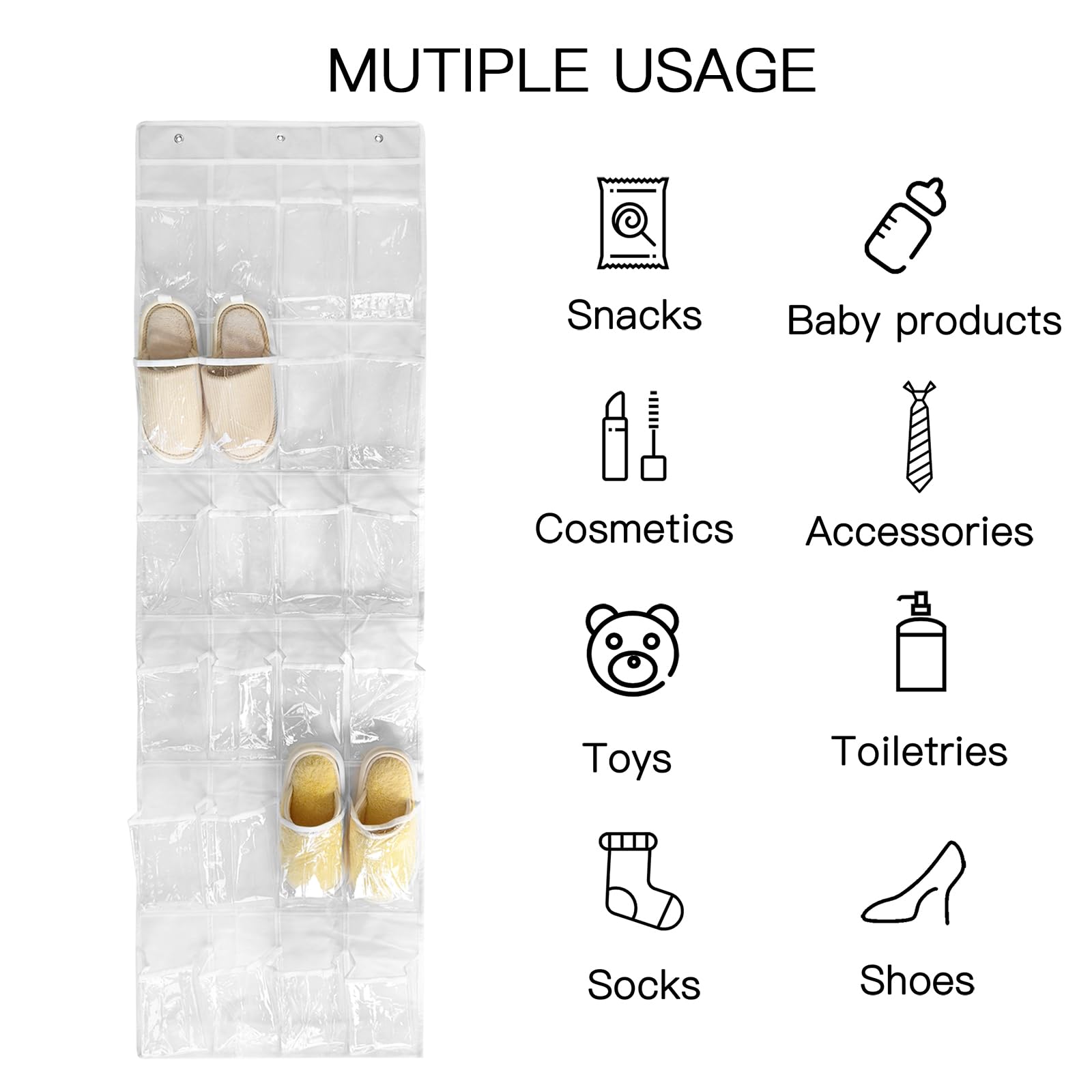 1 Pack 24 Clear Crystal Pockets Large Over The Door Hanging Shoe Organizer - 64