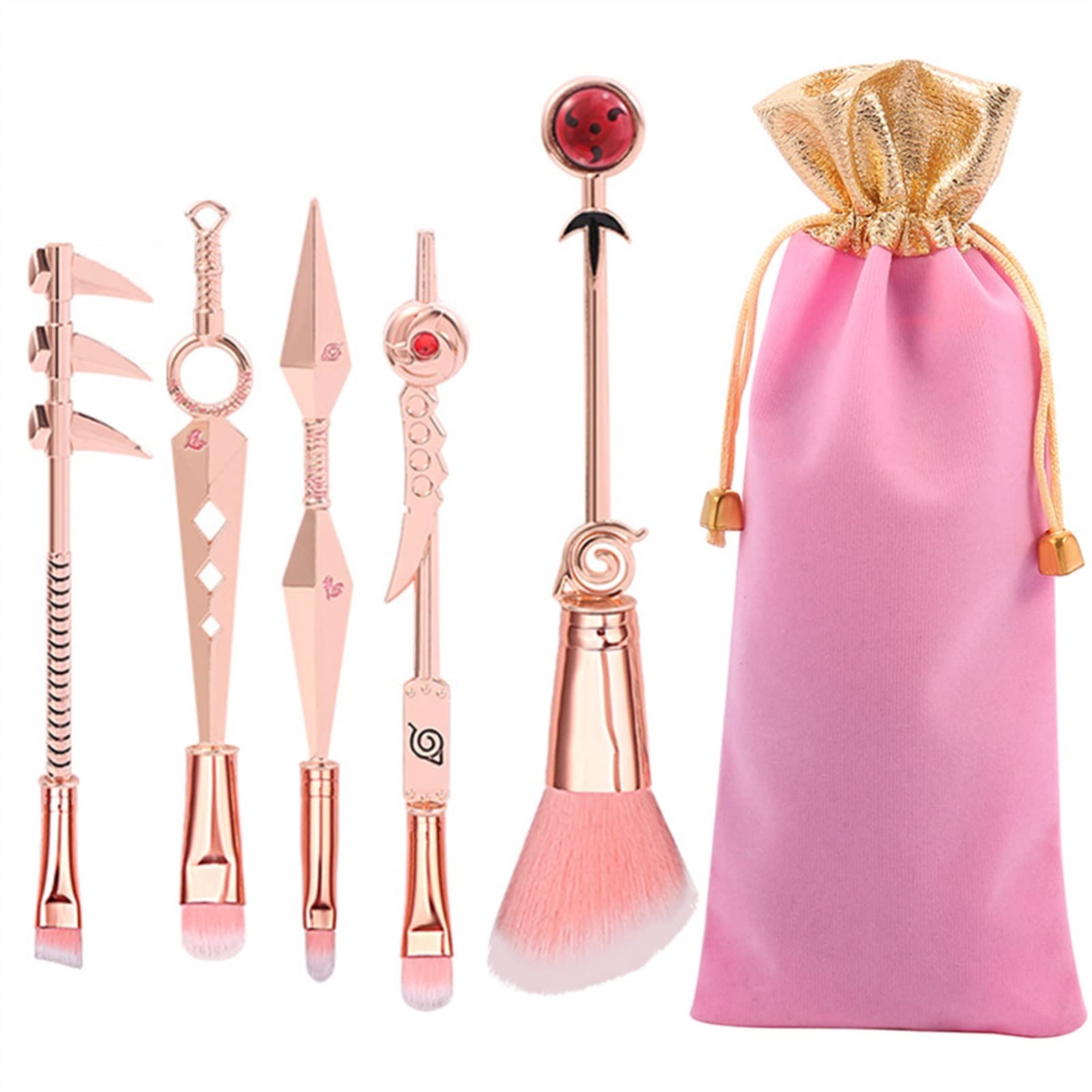 5-Piece Japanese Anime Makeup Brush Set - Pink Handle Cosmetic Brushes for Women, Perfect for Cosplay & Daily Makeup | High-Quality Makeup Tools for Professional & Home Use