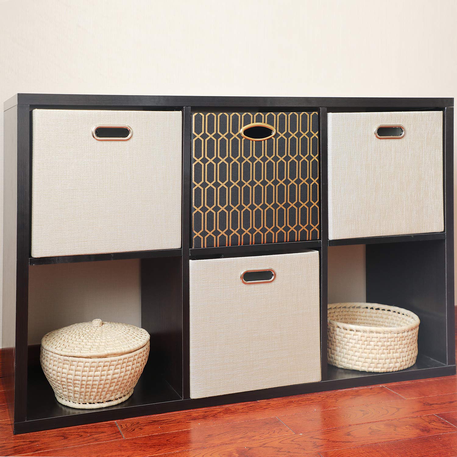 Foldable Fabric Storage Bins - Set of 2, Beige for Shelf & Cabinet Organization
