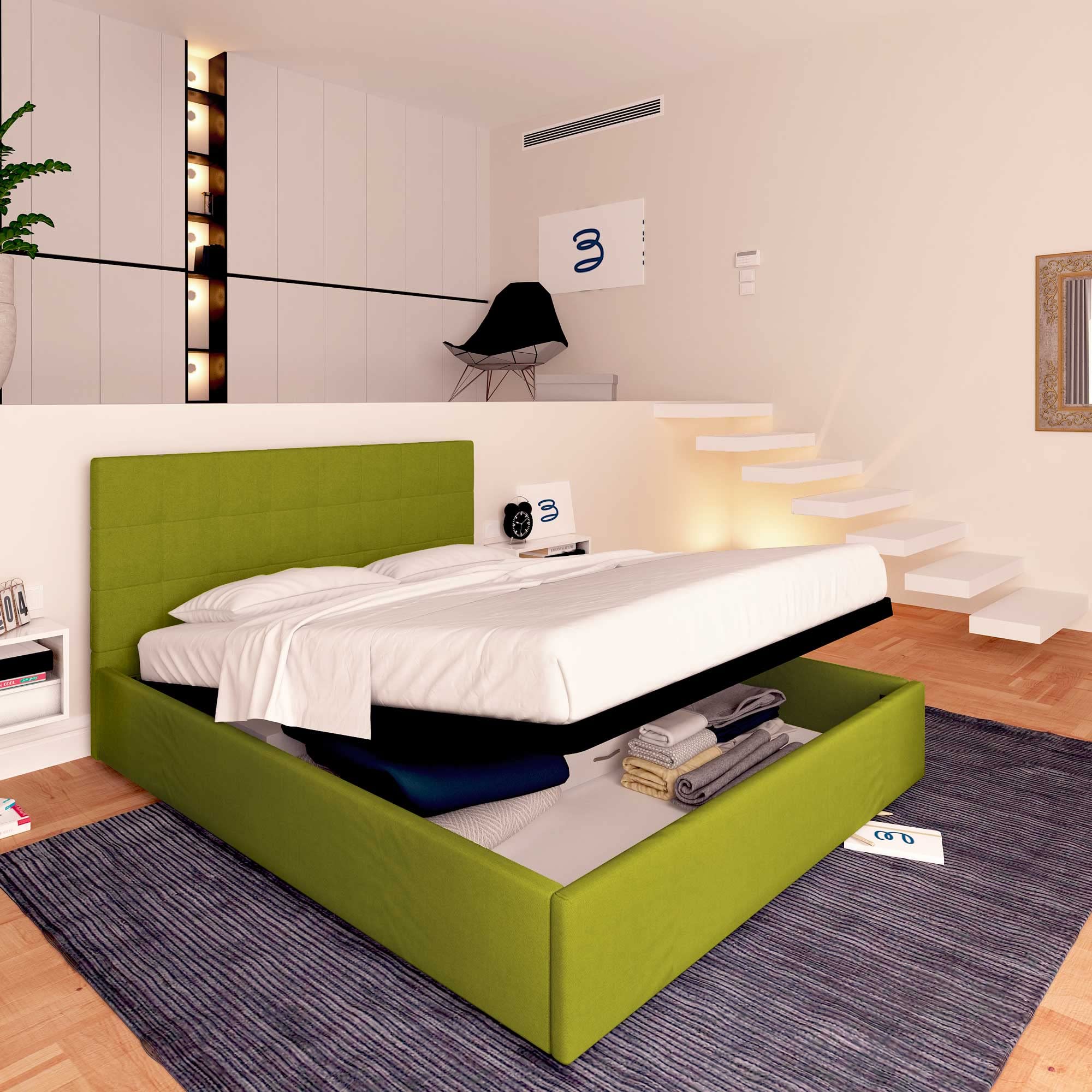 Baldiflex Single Bed with Storage Drawer, Dublin Fabric Design, Slatted Bed Base for Single Mattress, 90 x 200 cm, Elegant Headboard, Green - Perfect for Small Bedrooms, Guest Rooms & Studio Apartments