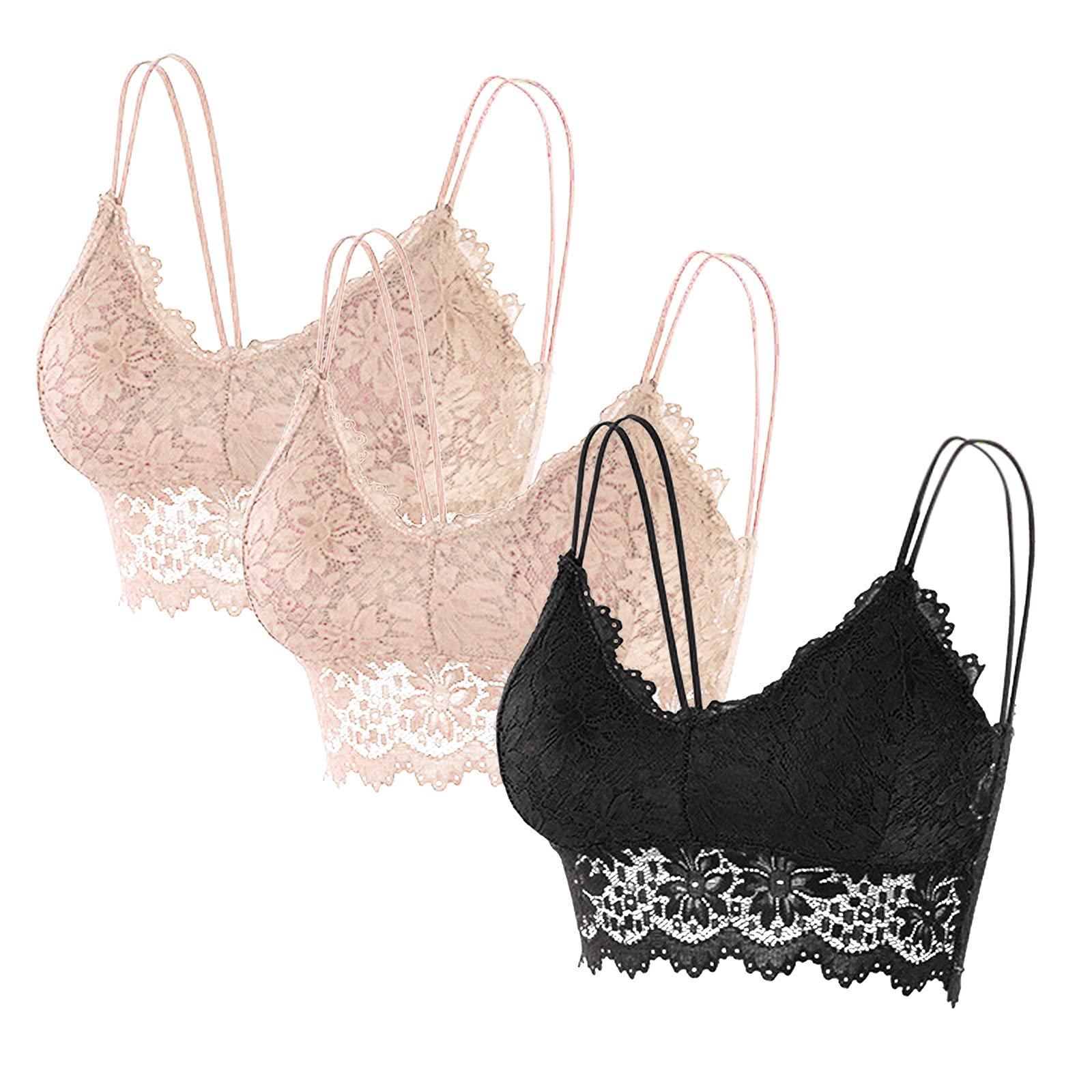 Sexy Lace Bralettes for Women - Strappy Bandeau Bras & Padded Camisole Lingerie Set (3-Piece) | Perfect for Date Night, Lounge Wear & Layering Under Tops
