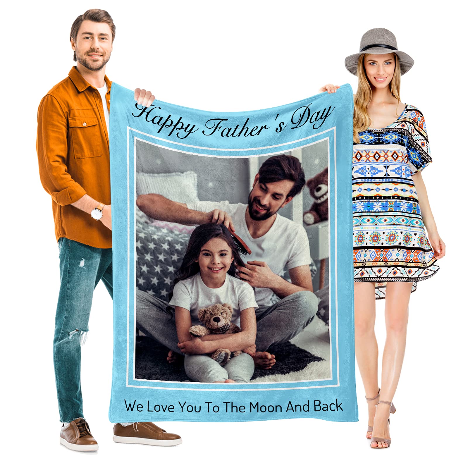 Custom Photo Blanket Personalized with Your Picture & Text - Soft Fleece Throw Blanket for Dad, Mom, Grandpa - Perfect Gift for Father's Day, Birthday & Anniversary - Cozy Home Decor for Couches, Beds & Family Movie Nights