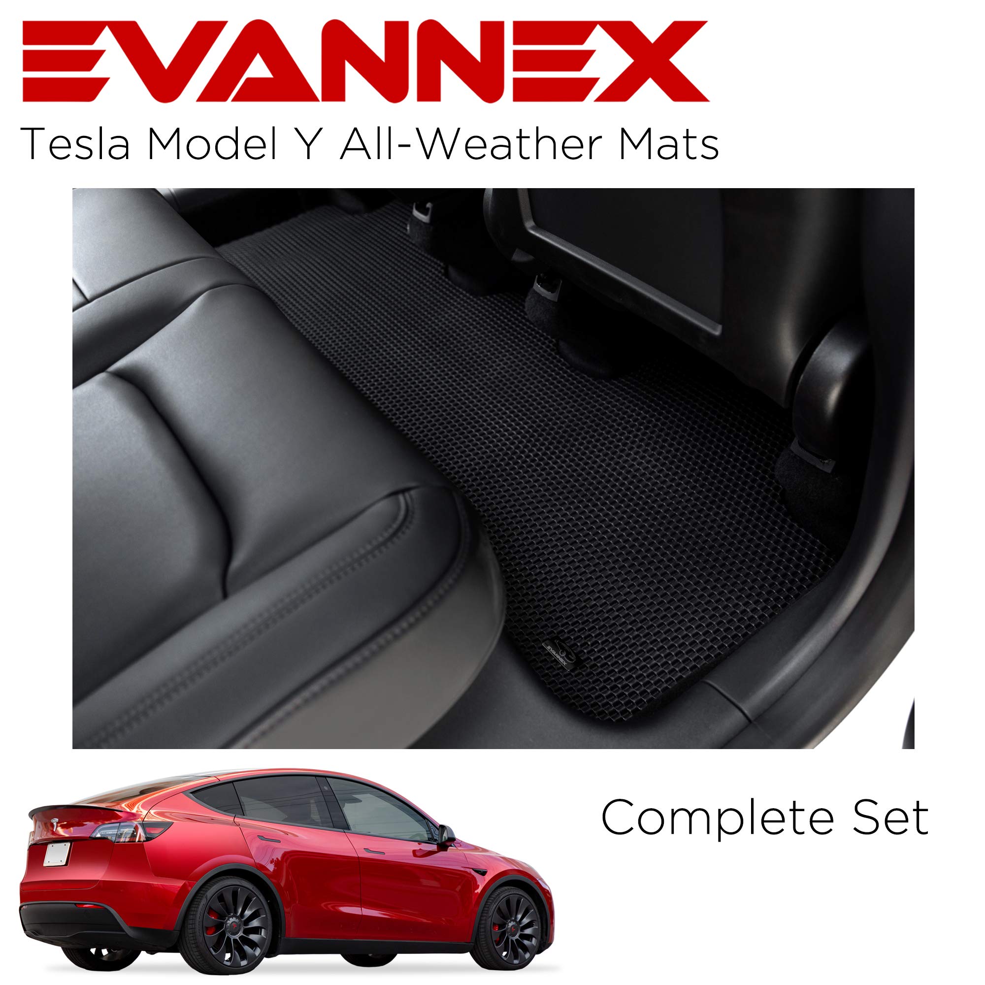 Premium EVANNEX All-Weather Floor Mats for Tesla Model Y - Heavy Duty Complete Set - Perfect for Road Trips, Daily Commutes & Outdoor Adventures