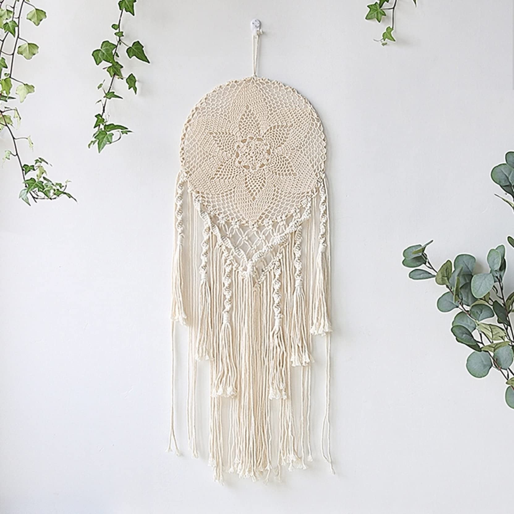 Handmade Creamy White Dream Catcher - Nordic Style Wall Hanging Decor for Bedroom, Living Room & Nursery | Boho Home Accessories for Spiritual Relaxation & Positive Vibes