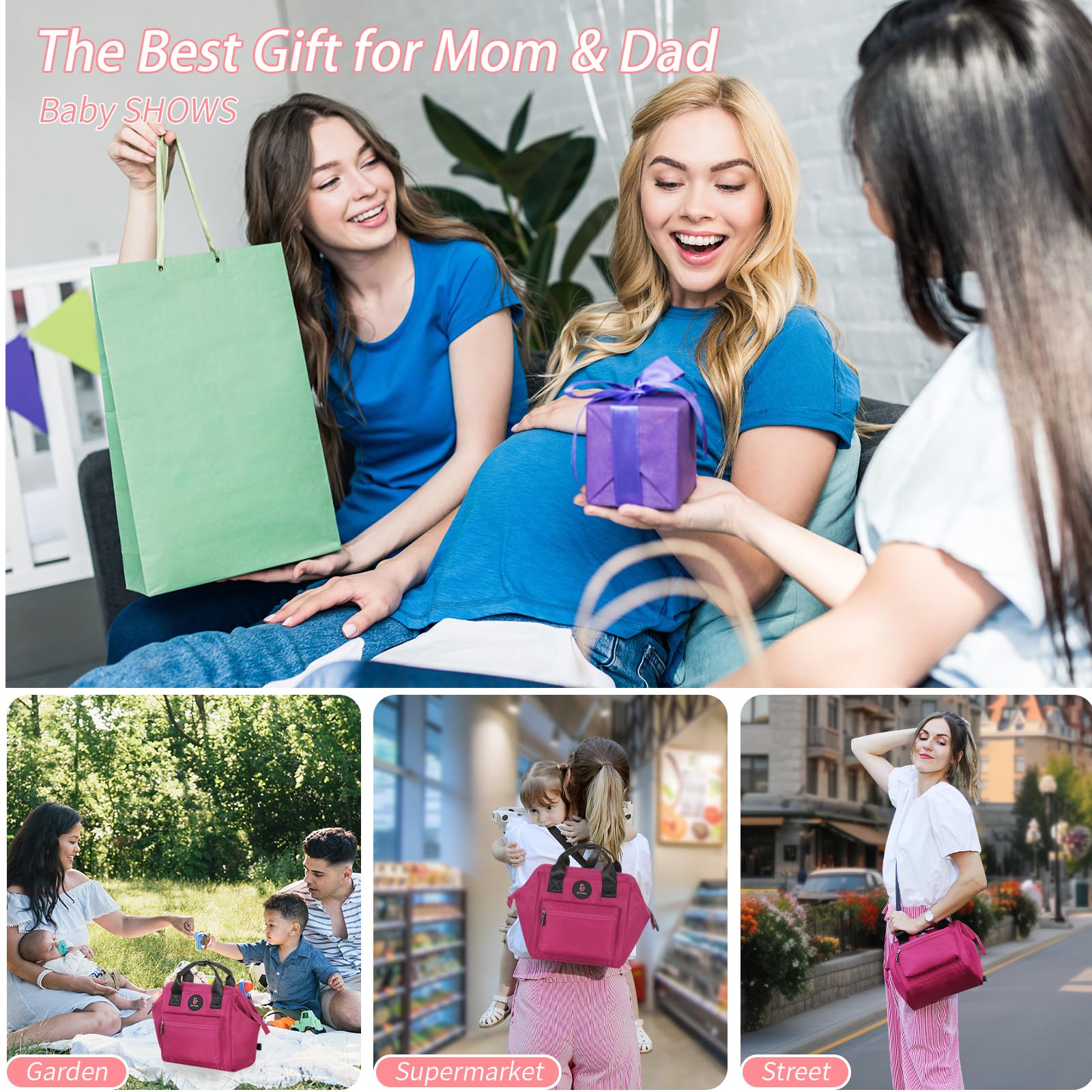 Cute Mini Diaper Backpack for Girls - Small Baby Tote Bag with Insulated Pockets | Perfect for Toddler Short Trips, Daycare & Travel | Violet Red