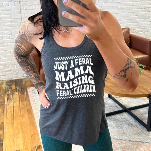 Just A Feral Mama Raising Feral Children T-Shirt - Funny Mom Parenting Tee - Perfect for Playdates, School Runs & Mom Life