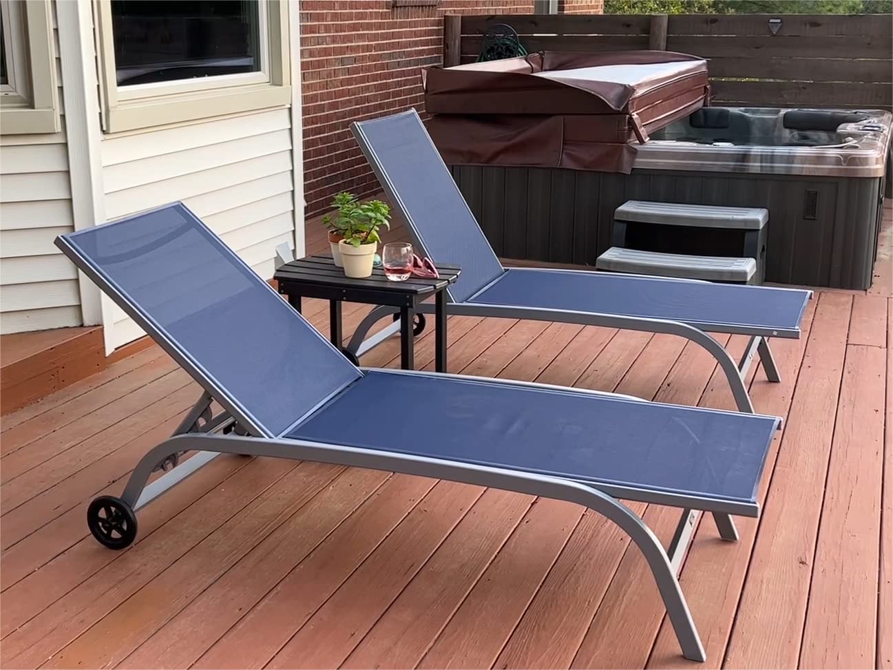 Domi Chaise Lounge Outdoor Set of 3 Adjustable Pool Lounge Chairs with Wheels - Navy Blue Patio Furniture for Beach, Yard & Backyard Relaxation | Perfect for Sunbathing, Poolside Lounging & Outdoor Entertaining