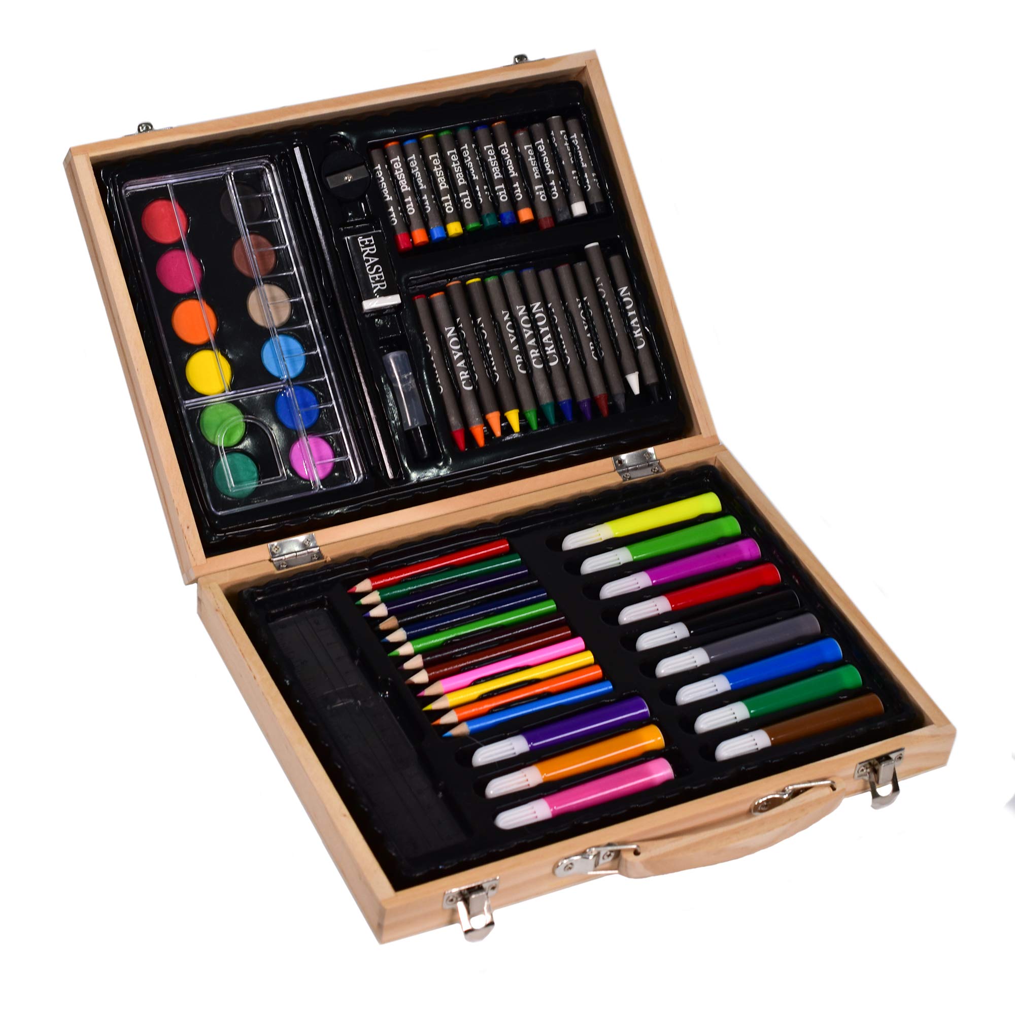 67-Piece Kids Art and Craft Set with Crayons, Paints, Pens & Pencils in Wooden Storage Box - Perfect for School Projects, Birthday Gifts & Creative Play