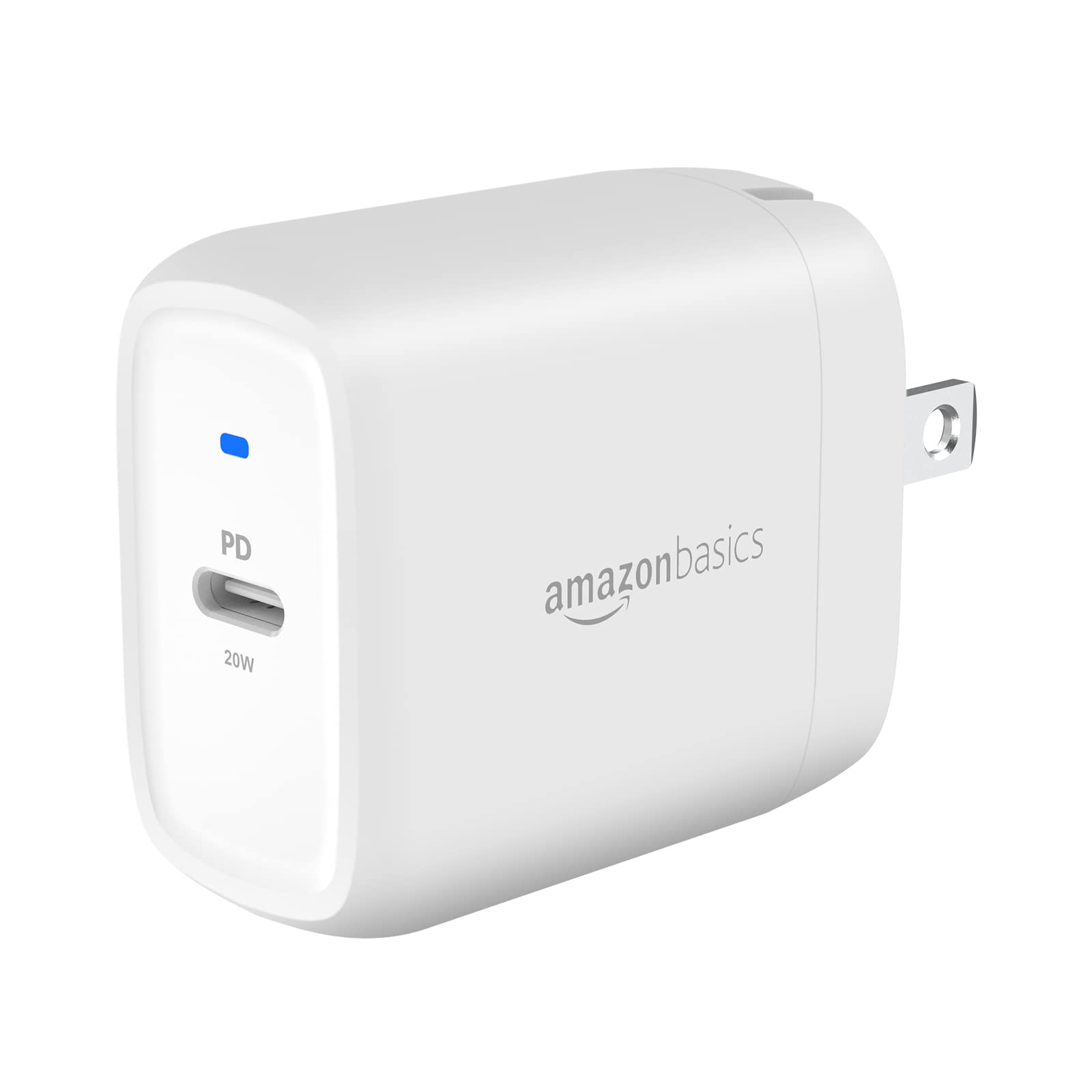 Amazon Basics 20W USB-C Wall Charger with Power Delivery PD - Fast Charging for iPhone 16/15/14/13/12/11/X, iPad, Samsung Galaxy & More - Compact 1.81x1.73x1.09 Inch White Charger - Perfect for Home, Office & Travel Charging Needs