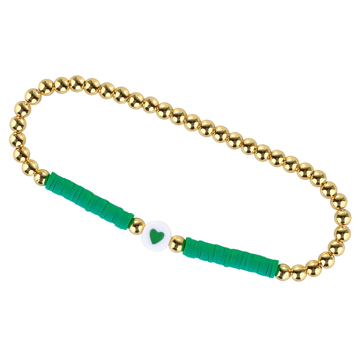 KELITCH Gold Heart Stretch Beaded Charm Bracelet for Women - Elegant Adjustable Jewelry Gift for Valentine's Day, Anniversary & Birthday (Perfect for Everyday Wear & Special Occasions)