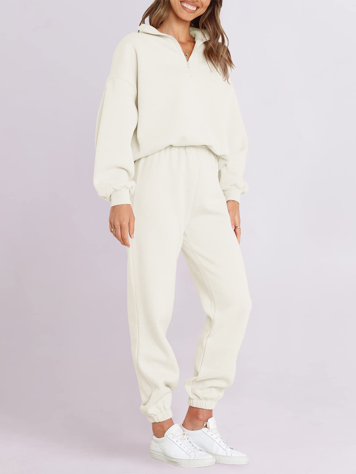 ANRABESS Women's 2 Piece Oversized Sweatsuit Set - Half Zip Sweatshirt & Jogger Pants Comfy Lounge Wear Tracksuit for Casual Outfits, Running Errands & Home Relaxation 2024 Fashion