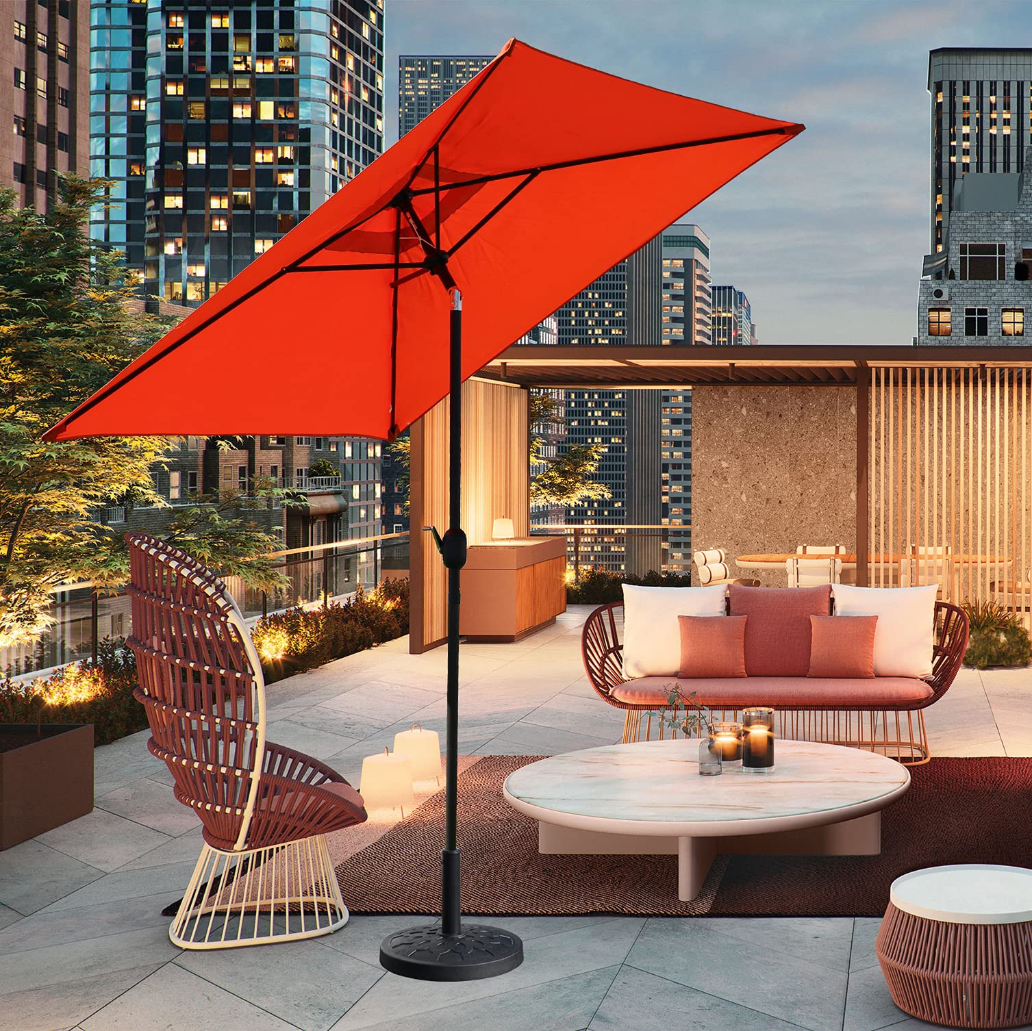 6.5 Ft Square Patio Umbrella with Heavy Duty Base - Outdoor Market Umbrella for Garden, Lawn, Deck, Backyard & Pool - UV Protection & Wind Resistant (Orange) | Perfect for Outdoor Dining, Lounging & Shade