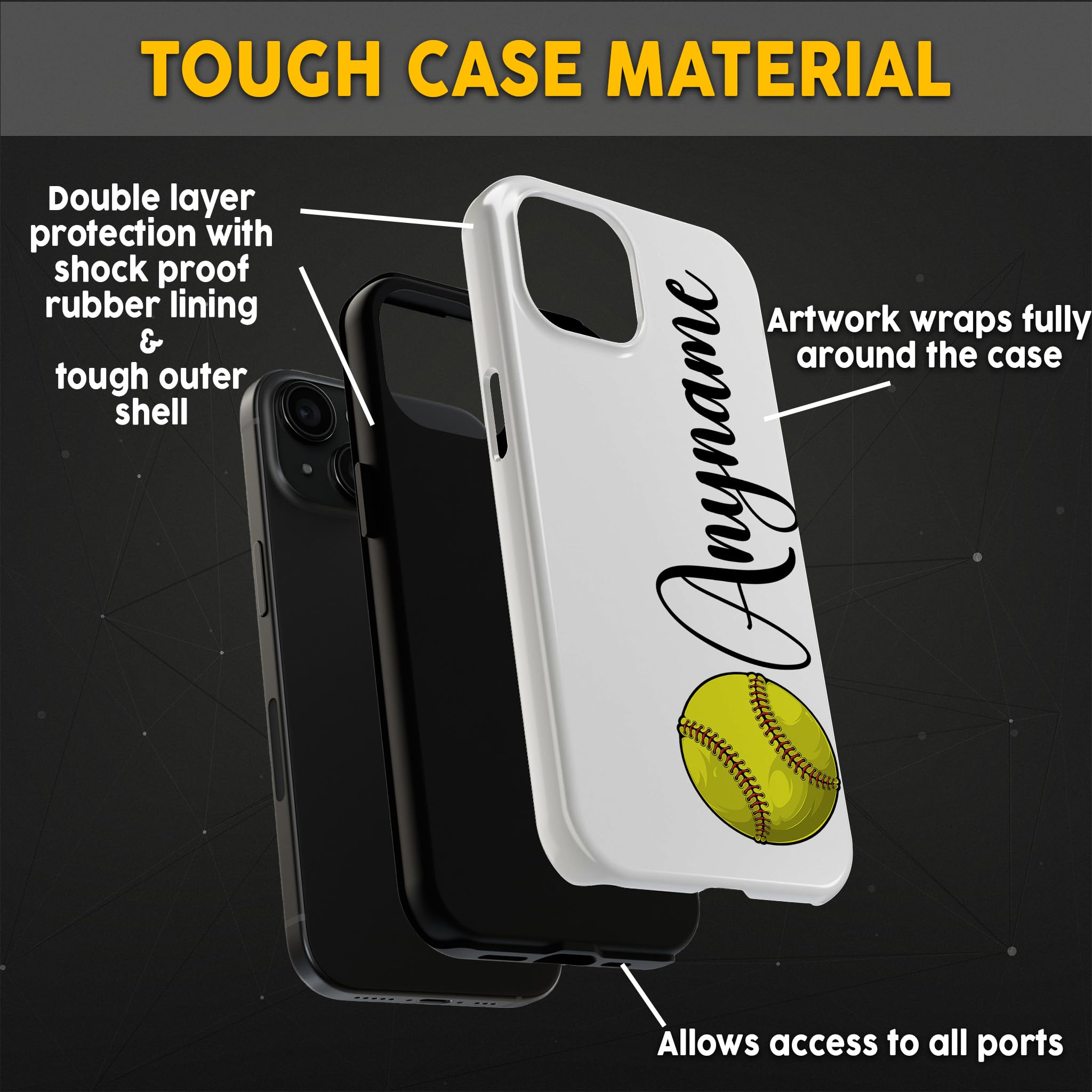 Custom Softball Phone Case with Personalized Name & Number - Durable Clear Protective Cover Compatible with iPhone 15/14/13/12/11/X/XR/XS/Pro Max/Ultra - Perfect for Baseball Games, Sports Fans & Team Spirit (Softball V1)