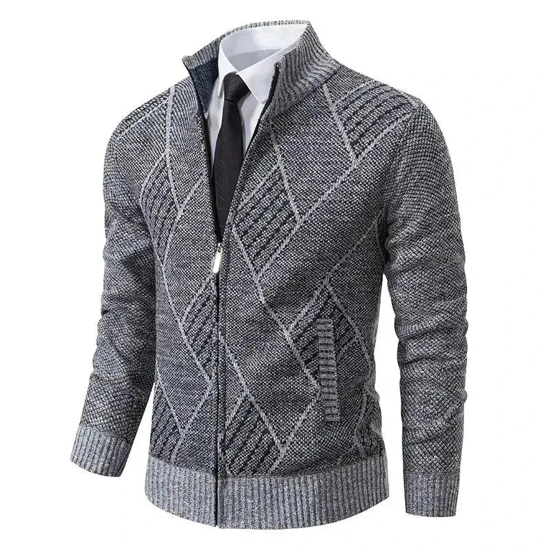Stylish Geometric Print Men's Winter Cardigan Sweater - Cozy Knit Pullover for Casual Wear & Holiday Outfits