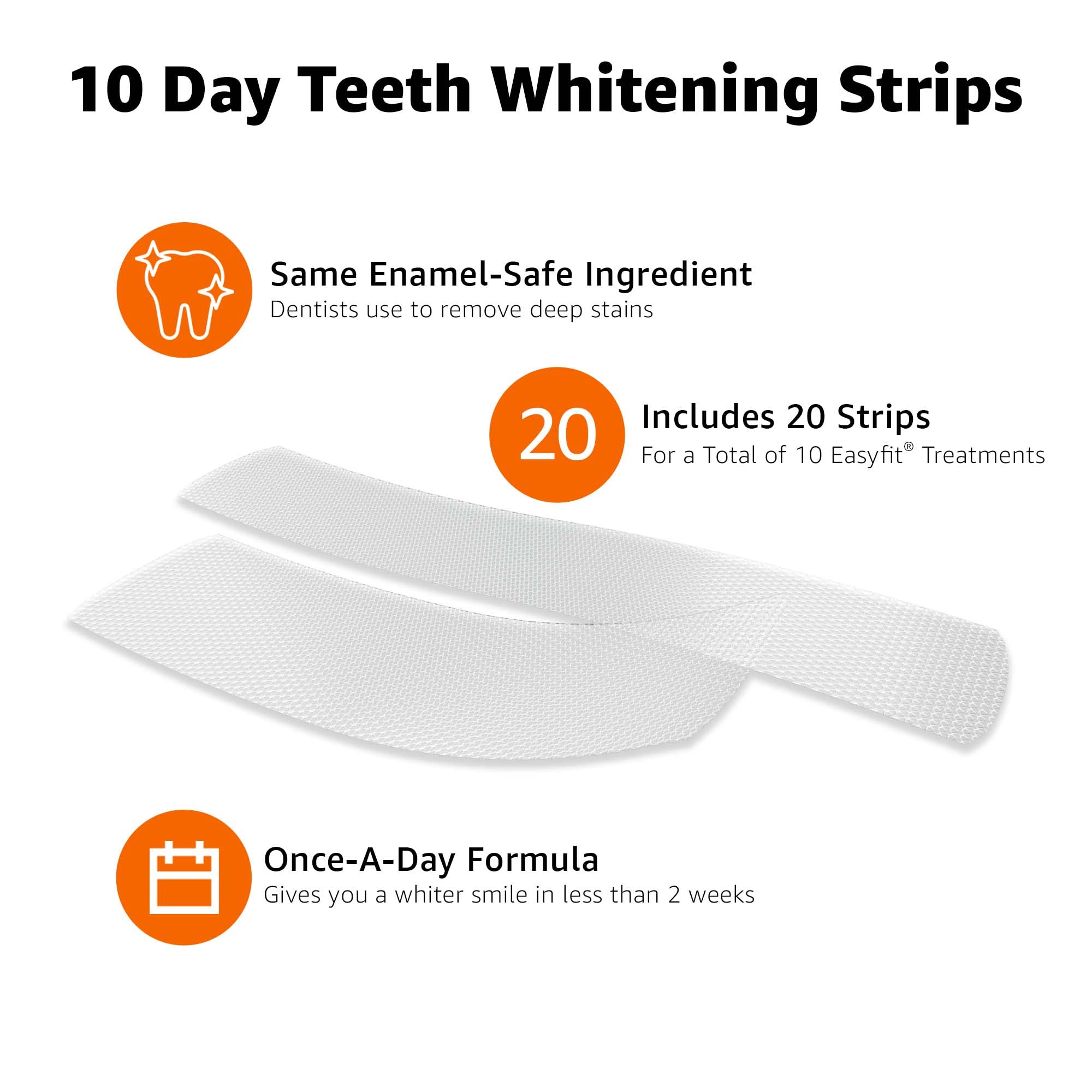 Amazon Basics 10-Day Teeth Whitening Strips Kit - 20 Strips (10 Treatments) for Whiter Teeth at Home - Enamel Safe, Dentist Recommended Whitening Solution for Coffee & Wine Stains Removal - Perfect for Weddings, Job Interviews & Special Occasions