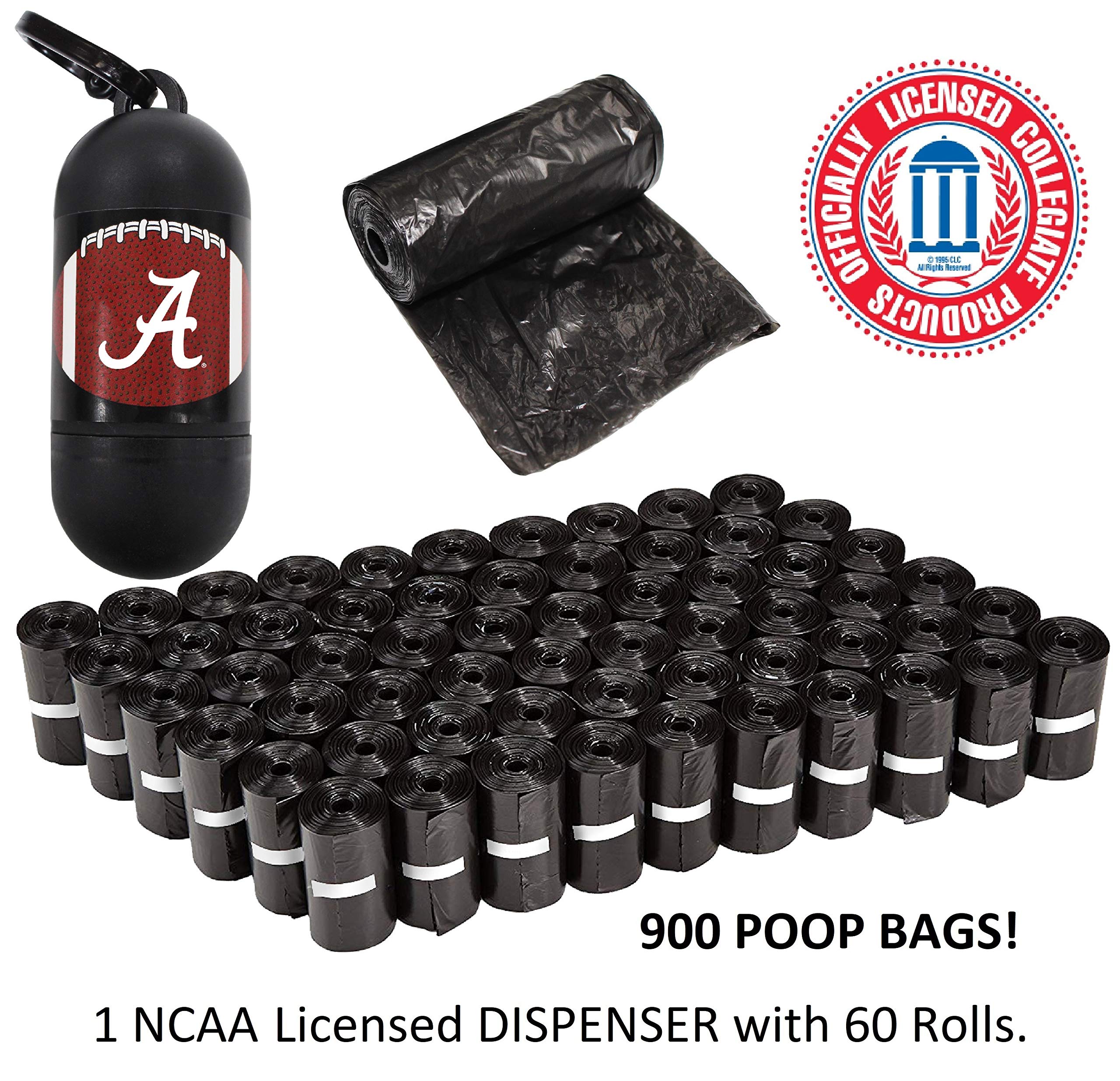 Alabama Crimson Tide Dog Poop Bag Dispenser with D-Ring for Leash & Keys - Includes 900 Premium Waste Bags - Perfect for Walking, Hiking & Outdoor Adventures with Your Pet