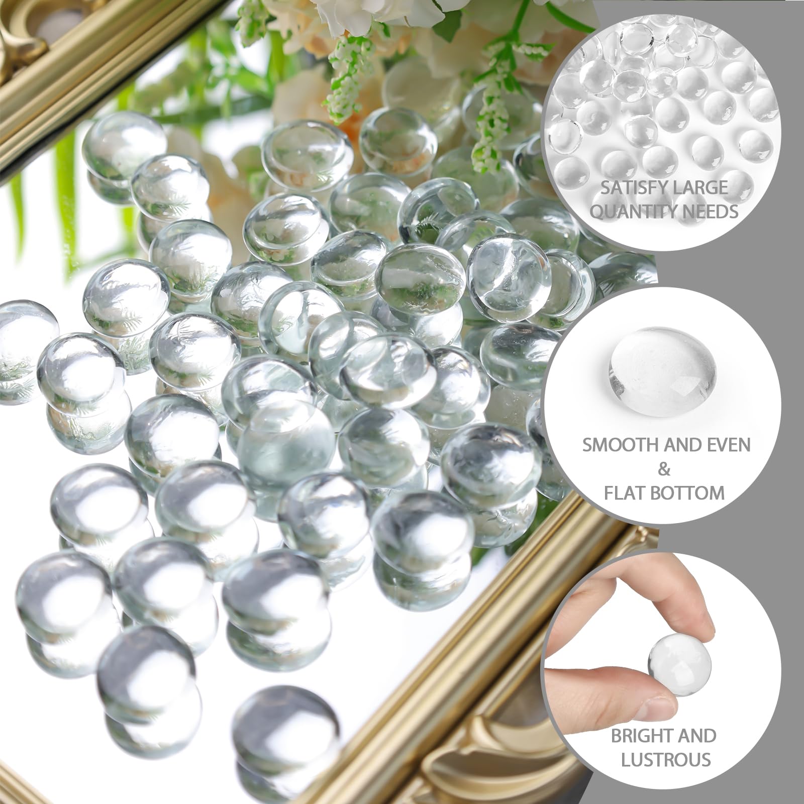 FUTUREPLUSX 50PCS Clear Glass Marbles - Premium Transparent Decorative Stones for Vases, Fish Tanks & Aquariums | Floral Arrangement Fillers, DIY Craft Supplies | Perfect for Home Decor, Wedding Centerpieces & Tabletop Displays