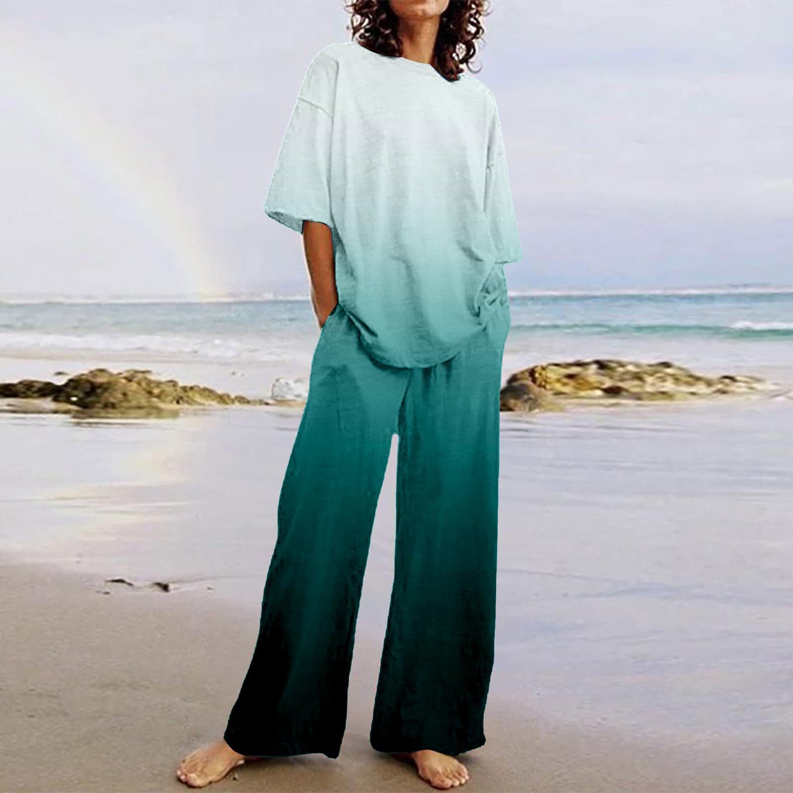 Women's Casual 2-Piece Lounge Pants Set - Soft Summer Shorts & Top Comfy Outfit for Travel, Airport, Vacation & Home Relaxation | Perfect for Lounging, Running Errands & Weekend Getaways