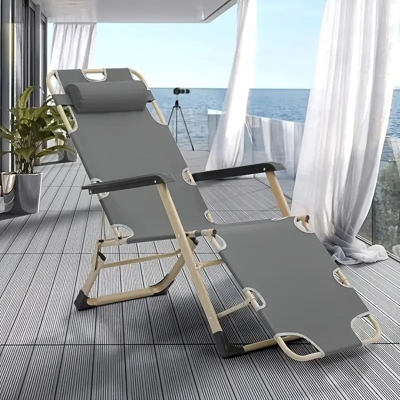 Premium Grey Deck Chair - Heavy Duty Folding Outdoor Lounge Chair for Patio, Poolside, Beach & Garden Relaxation