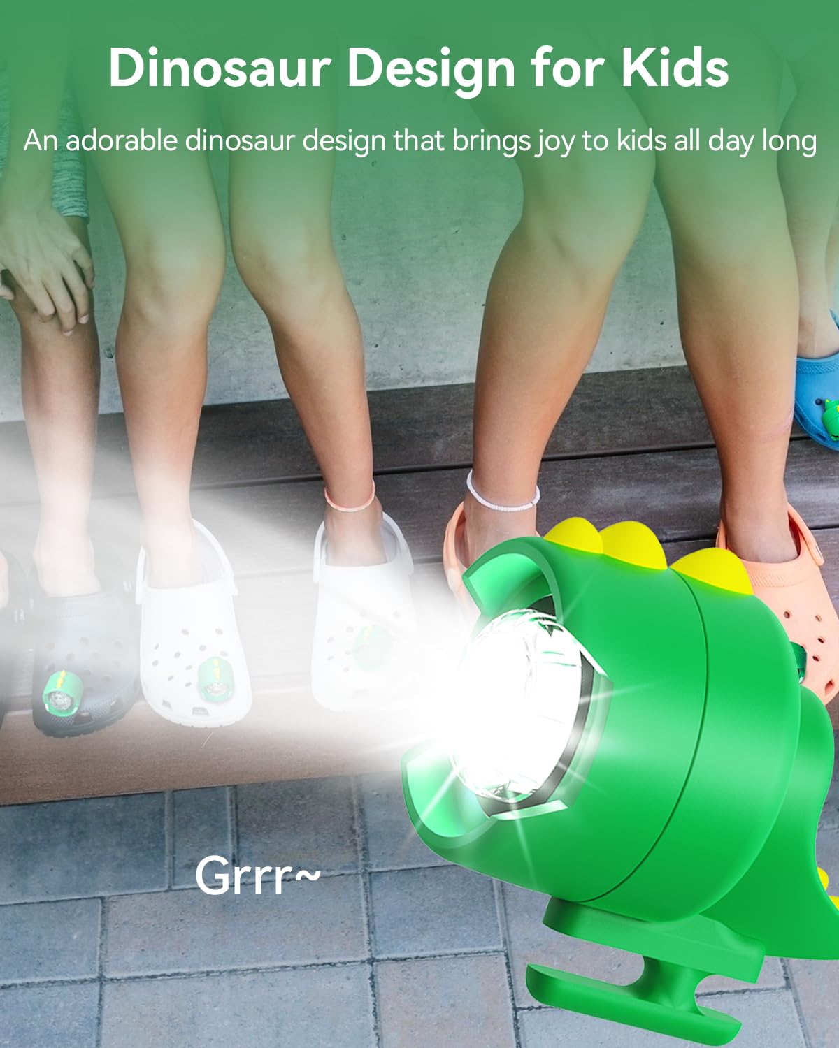 Dinosaur Shoe Lights for Kids - 2 Pack Waterproof IPX5 LED Shoe Flashlights for Camping, Running & Night Activities - Fun Shoe Decorations & Safety Accessories