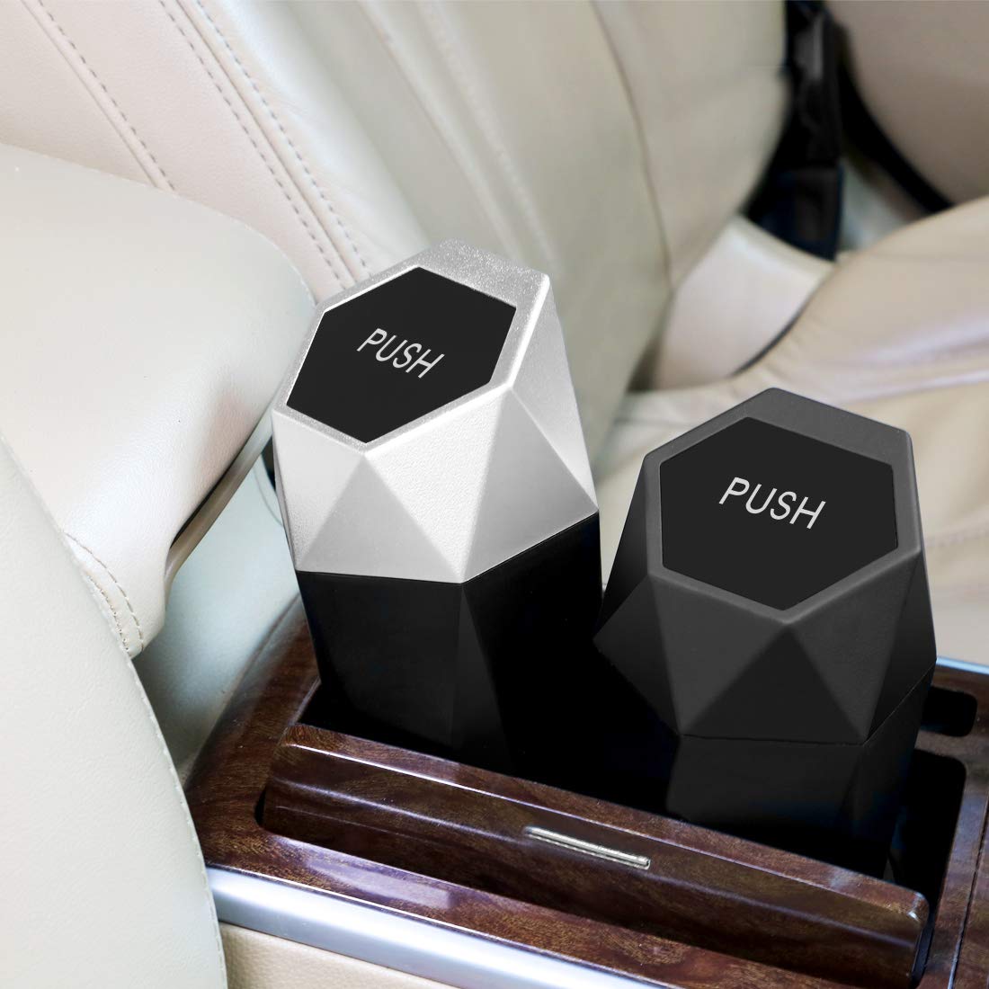 Leakproof Car Trash Can with Lid - Diamond Design Mini Garbage Bin for Vehicles, Home, Office & Kitchen | Portable Auto Dustbin for Road Trips, Commuting & Daily Use (Silver, 1PC)