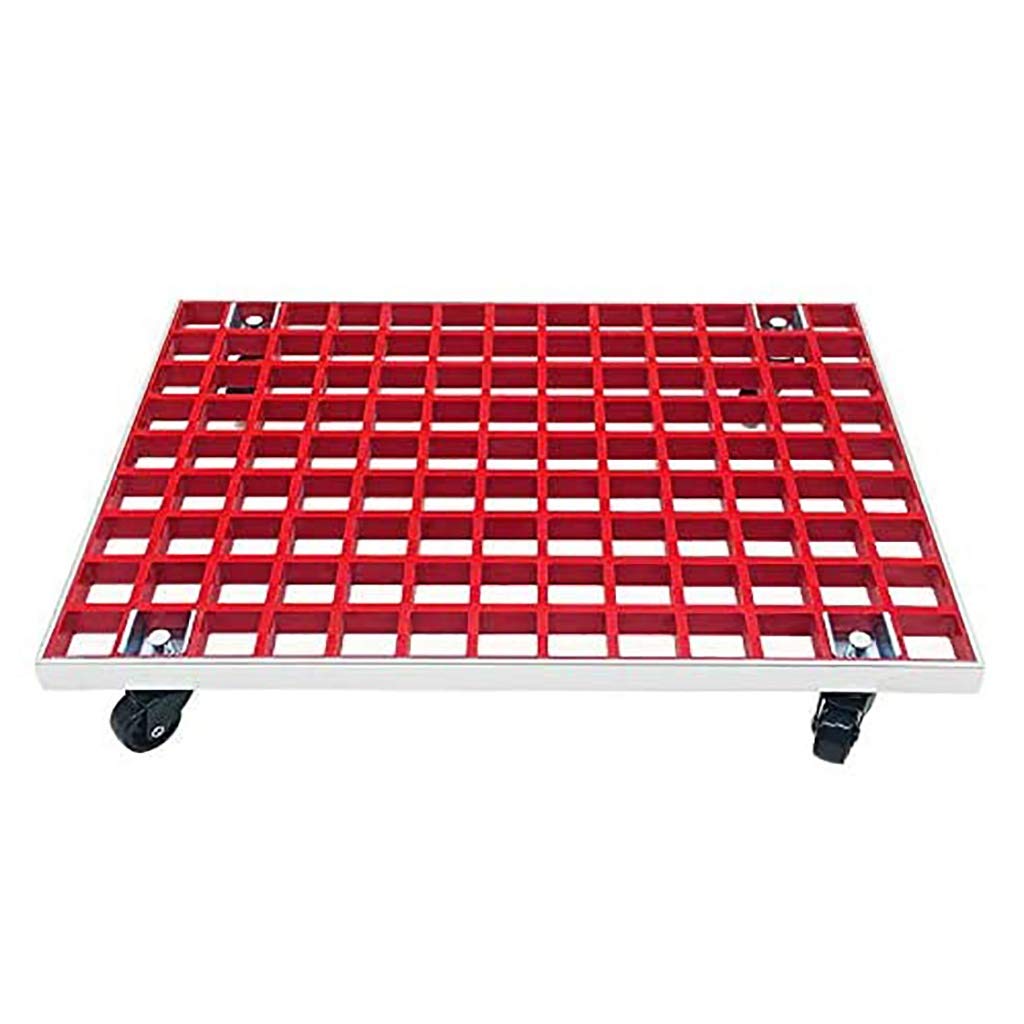 Heavy Duty Metal Plant Stand with Wheels - Square Iron Plant Caddy with 360° Rotating Casters - Sturdy Rolling Flower Pot Rack for Indoor/Outdoor Use - Perfect for Living Room, Garden, or Balcony (Red, 46cm)