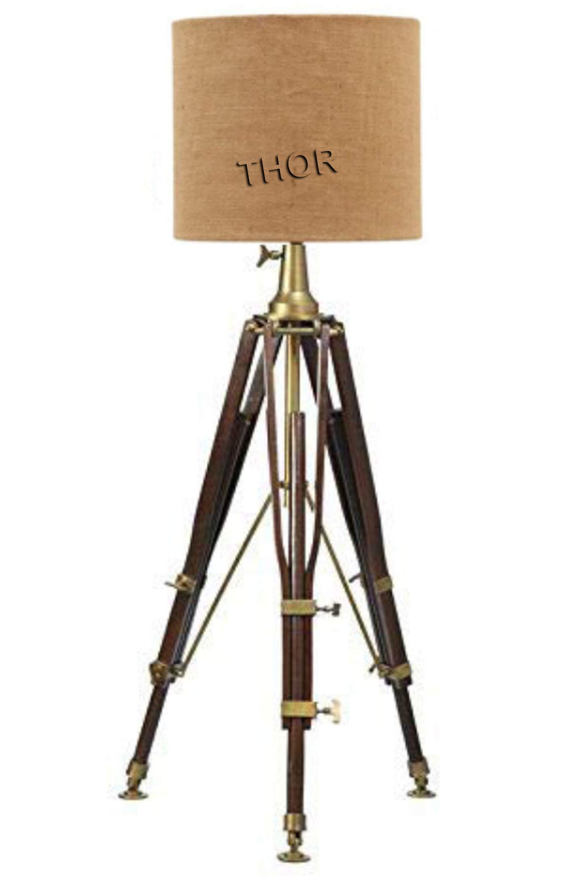 Antique Nautical Vintage Wooden Tripod Floor Lamp - Rustic Home Decor Without Shade | Perfect for Living Room, Bedroom & Office Lighting | Unique Vintage Gift Idea