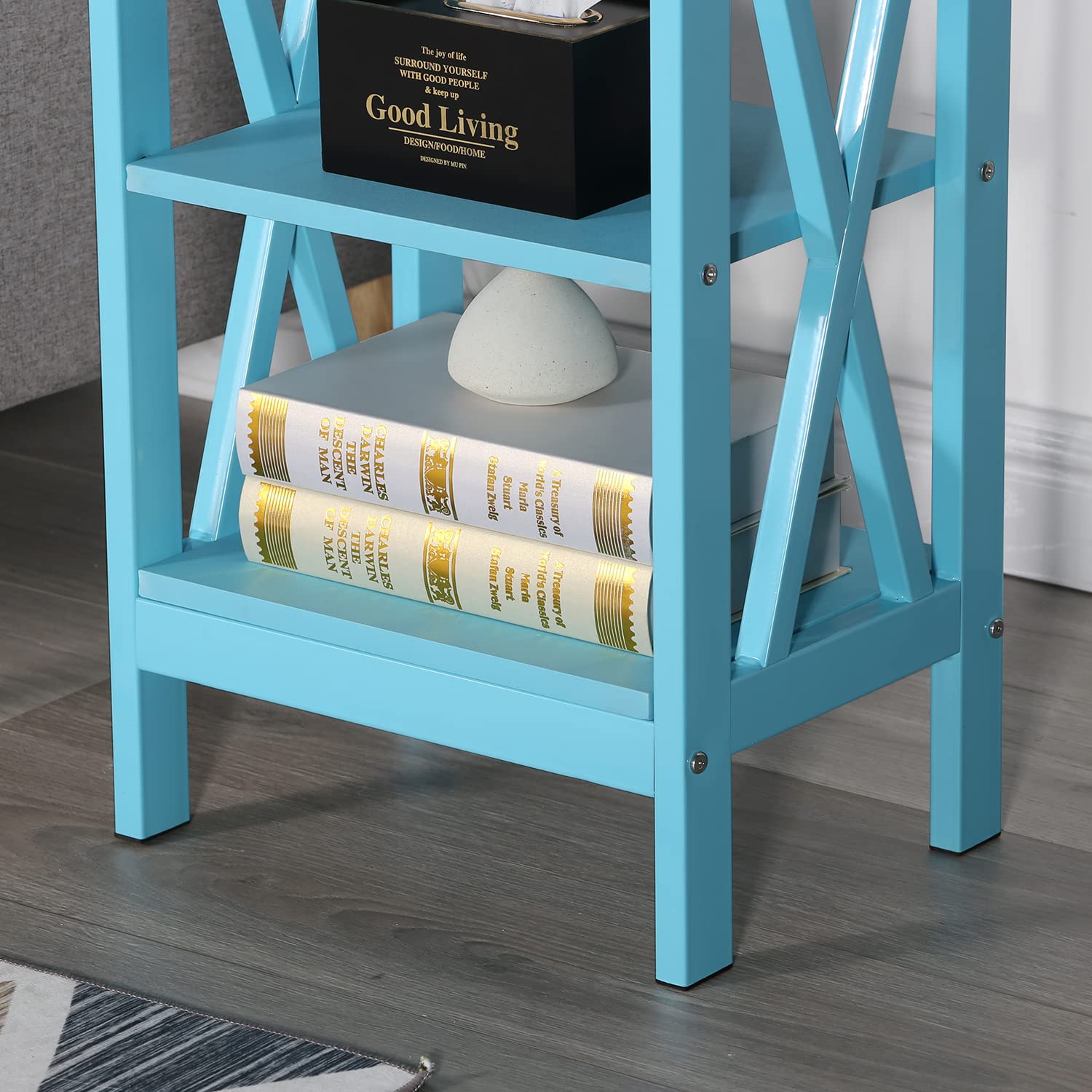 VECELO End Table with Storage Shelf - Nightstand for Living Room & Bedroom, Light Blue - Compact Side Table with Open Shelf for Books, Lamps & Decor (1 Pack) - Perfect for Small Spaces, Apartments & Dorm Rooms