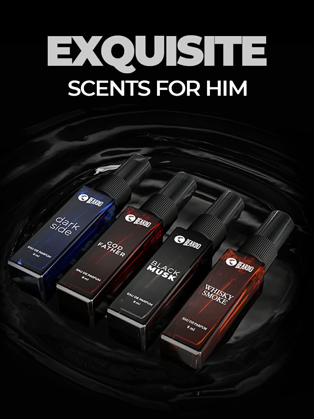 Premium Men's Perfume Gift Set - 4x8ml Eau de Parfum (Black Musk, Godfather, Dark Side & Whisky Smoke) | Long Lasting Cologne for Him | Valentine's Day, Anniversary & Birthday Gift for Husband/Boyfriend | Office, Date Night & Special Occasion Fragrance