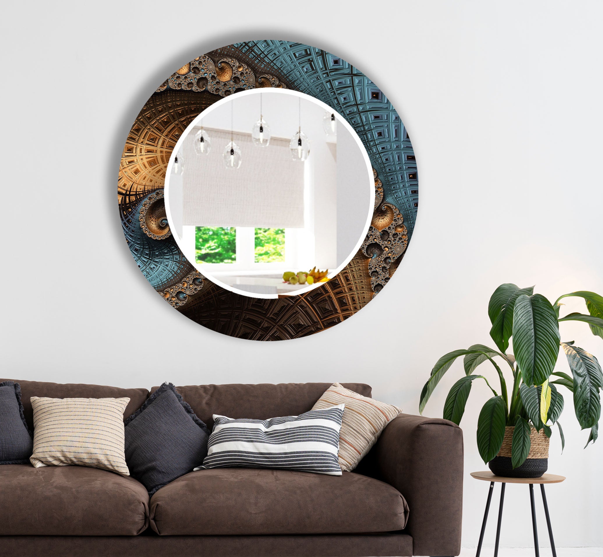 Modern Geometric Mandala Glass Wall Mirror - Handcrafted Architectural Accent Decor for Living Room, Bedroom, or Meditation Space