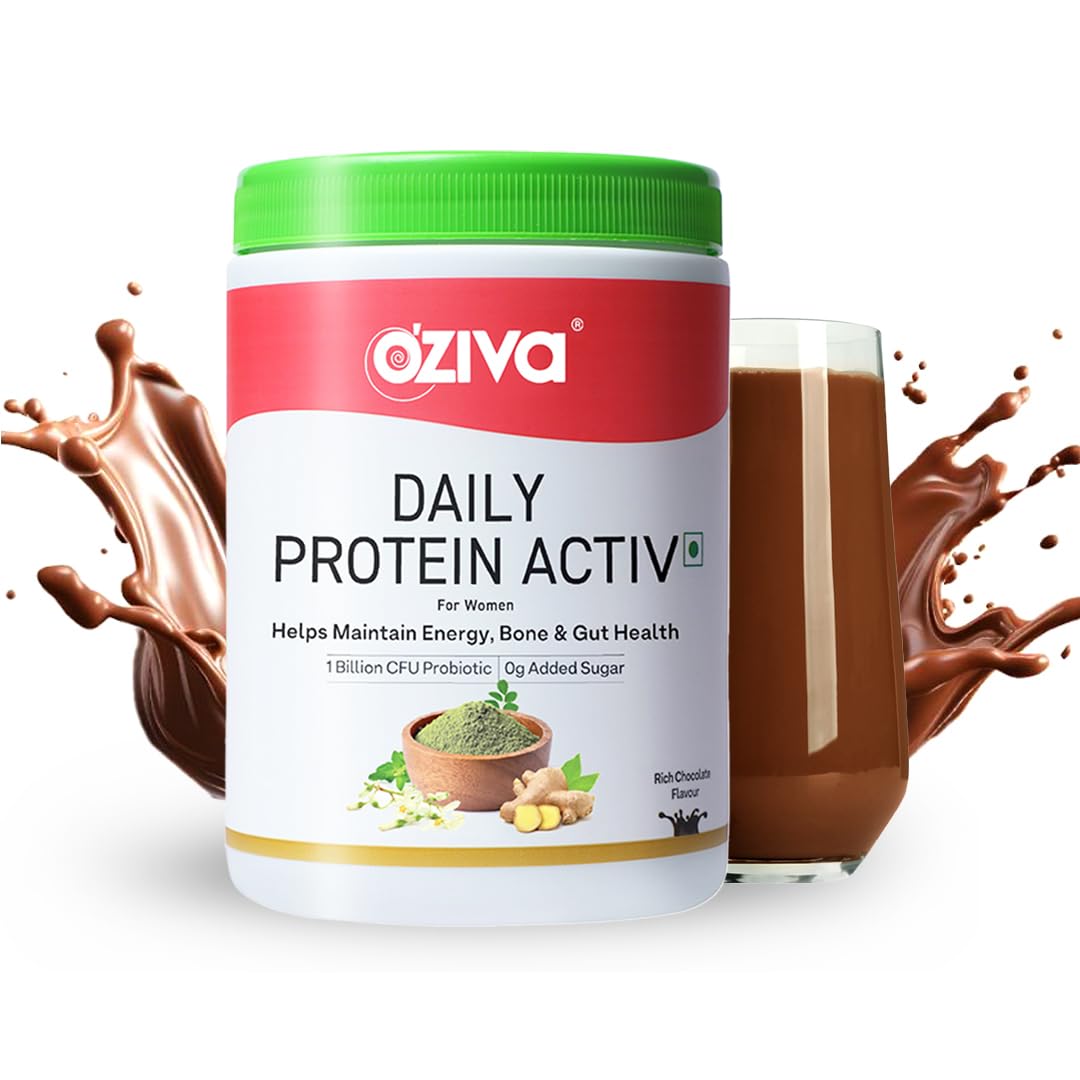 OZiva Daily Protein Activ for Women - Best Protein Powder with 120g Protein, Probiotics & Shatavari | Supports Energy, Bone Health & Hormonal Balance | 300g Chocolate (1 Pack) | Perfect for Post-Workout Recovery & Healthy Lifestyle