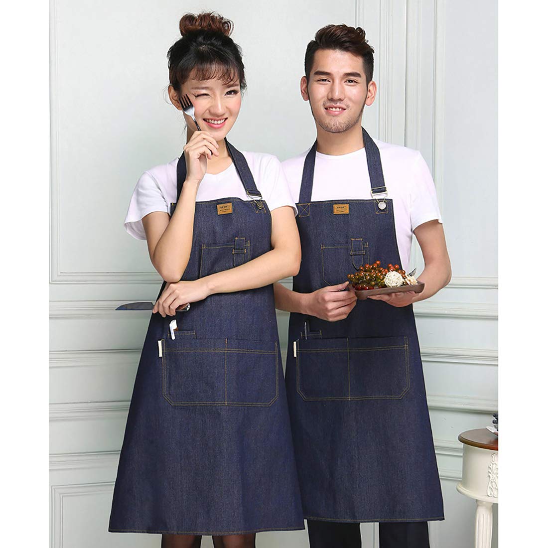 Premium Denim Chef Apron for Cooking & Baking - Adjustable Strap with 2 Pockets - Ideal for BBQ, Grilling & Home Kitchen Use