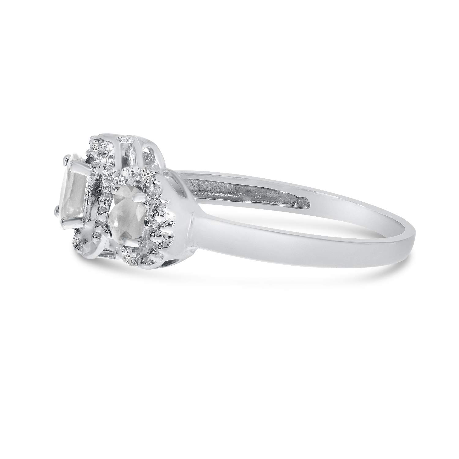 14K White Gold Oval White Topaz & Diamond Three Stone Ring for Women – Elegant Bridal, Engagement & Anniversary Jewelry Gift
