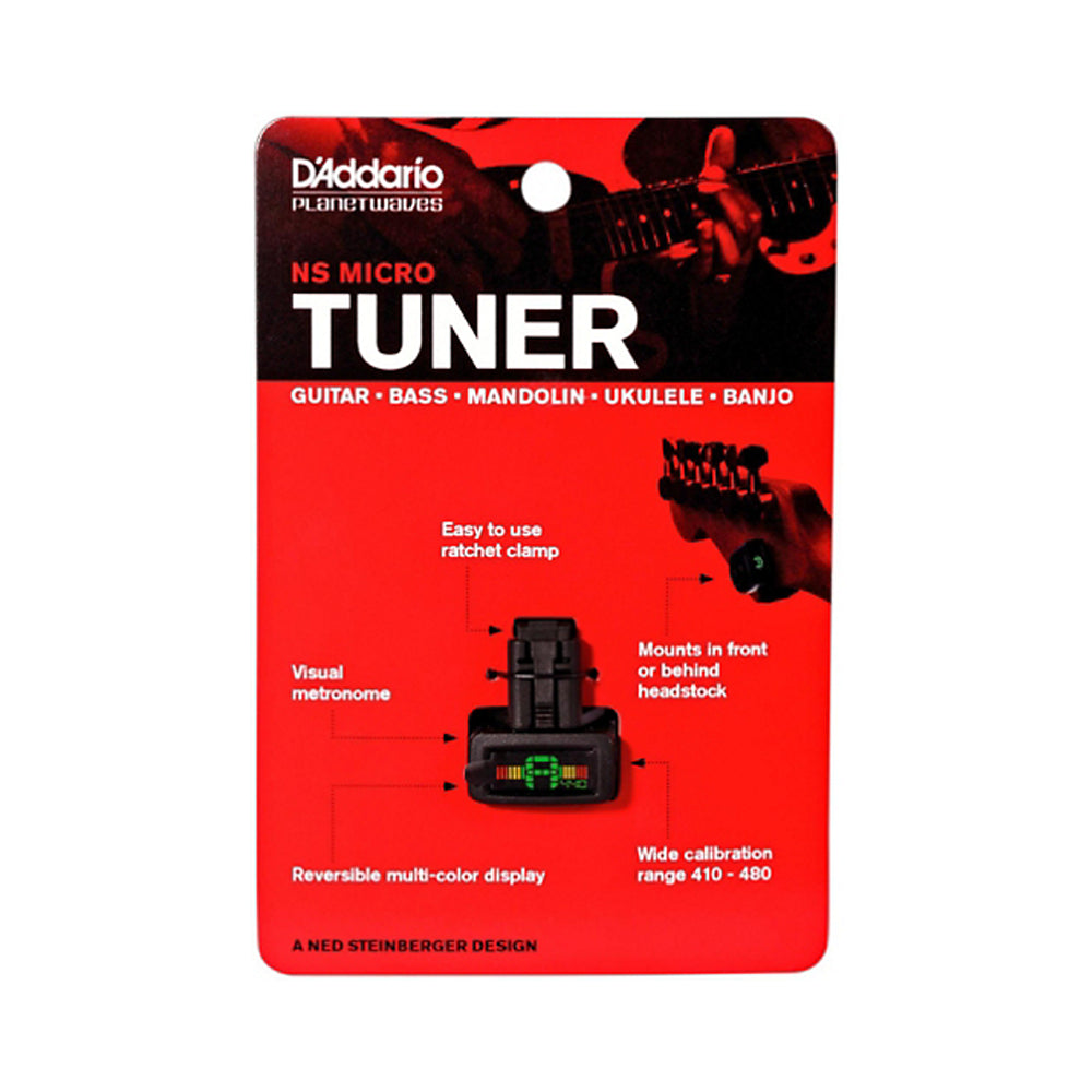 D'Addario Planet Waves NS Micro Headstock Tuner - Clip-On Guitar Tuner for Accurate Tuning - Perfect for Acoustic, Electric Guitars & Ukuleles - On-Stage & Travel Use