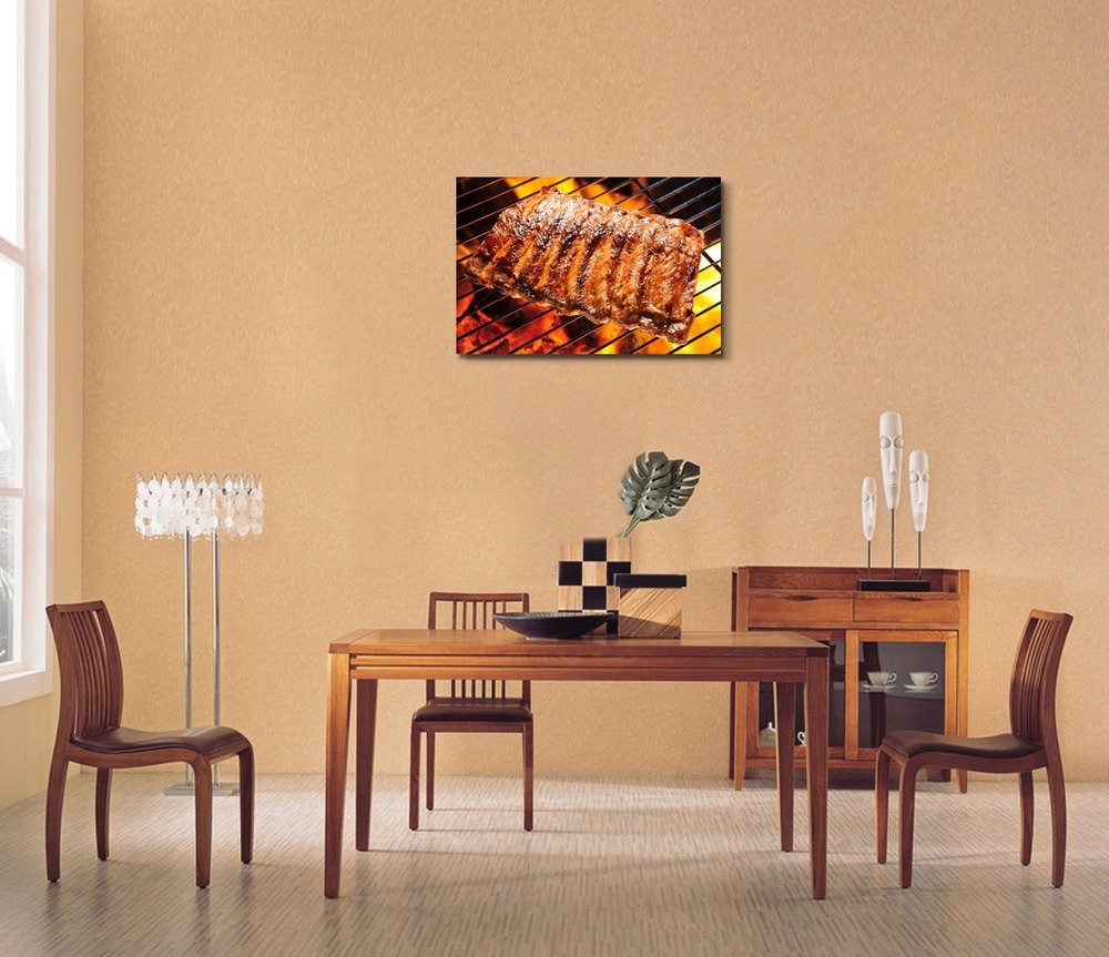 Grilled Pork Ribs BBQ Canvas Print - 24x36 Inch Stretched Wall Art, Ready to Hang | Modern Home Decor & Kitchen Wall Art for Dining Room, Restaurant, or BBQ Lovers Gift
