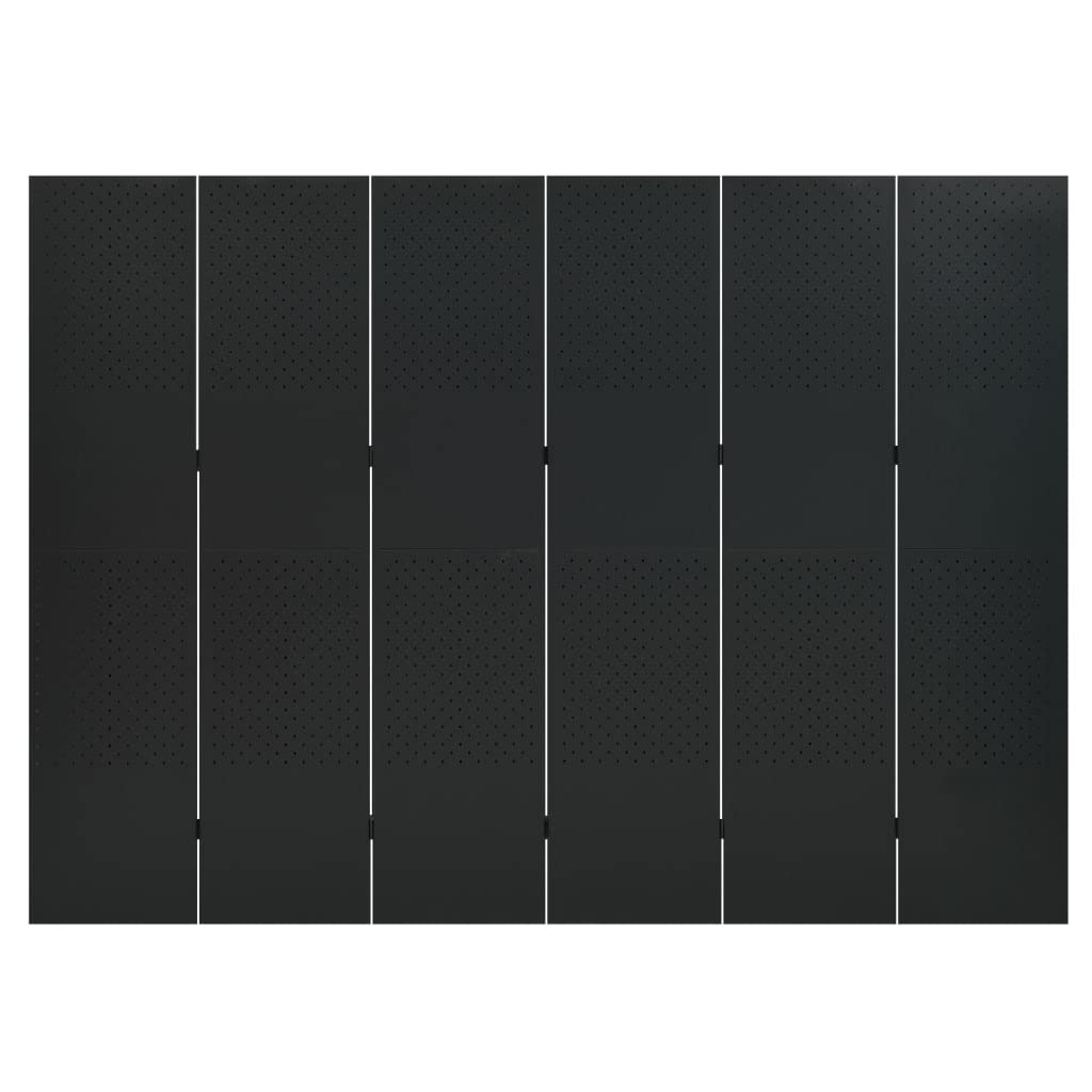 6-Panel Black Steel Room Divider Screen - 94.5