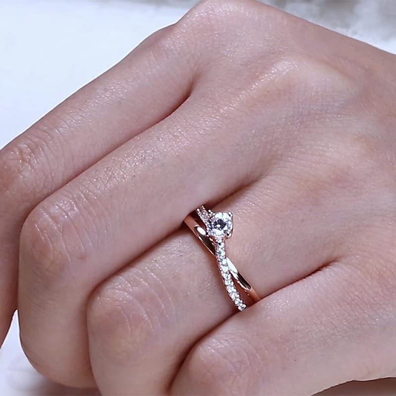 14K Gold Plated Rose Gold X Rings for Women - Sterling Silver Cubic Zirconia Eternity Rings, Wedding Engagement Anniversary Promise Rings & Bridal Sets - Perfect for Proposals, Vow Renewals & Special Occasions