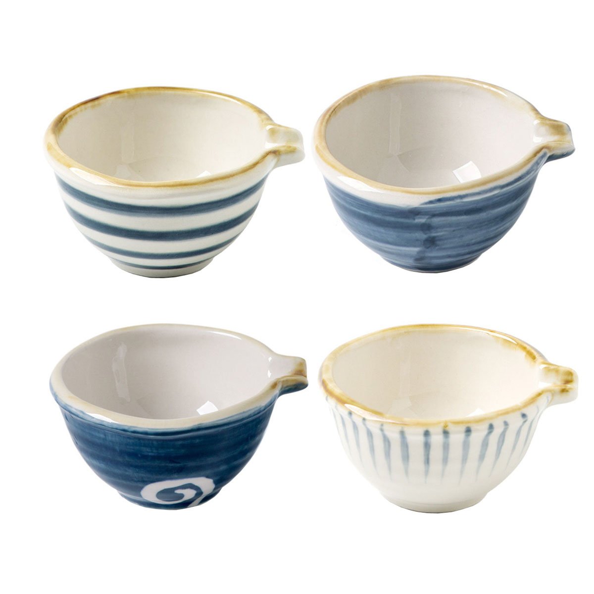 Vintage White and Blue Porcelain Ceramic Seasoning Dishes - 80ml Set of 4 - Ketchup Saucer, Appetizer Plates, Vinegar Spice Bowls for Sushi, Salad, Soy Sauce & Wasabi - Perfect for Japanese Dining, Party Serving & Home Kitchen Decor