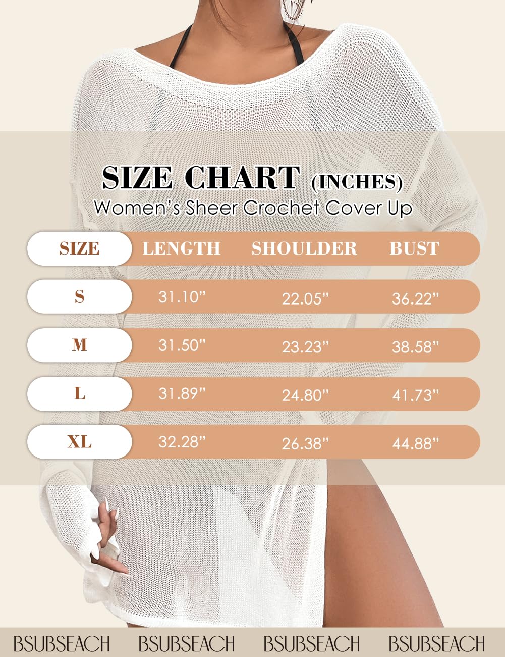 Bsubseach Women's Crochet Beach Cover Up - Sheer Swimsuit Cover Up with Side Split, Summer Dress for Pool, Beach & Vacation